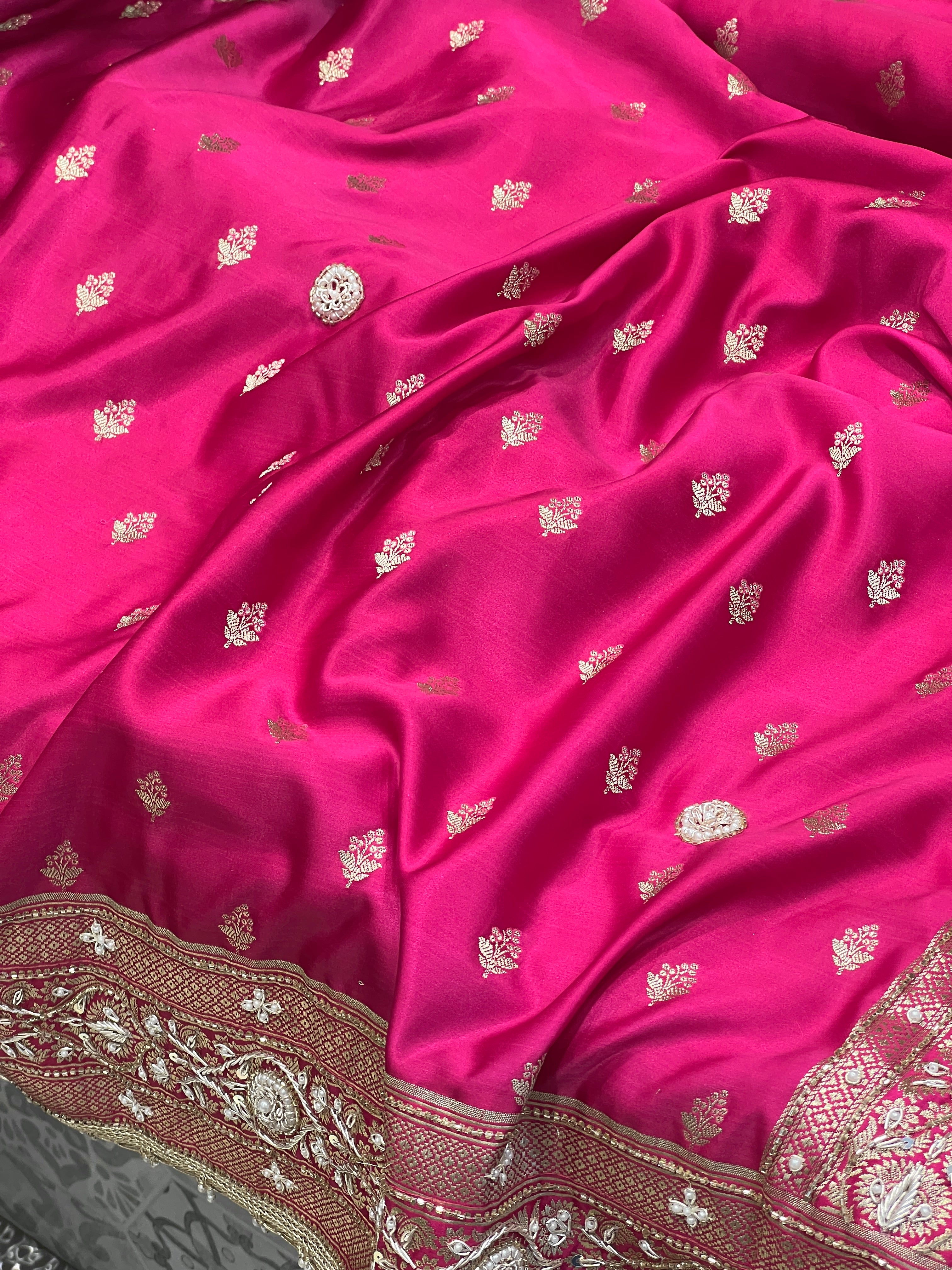 Rani Banarasi Buttis Hand Embroidery Saree