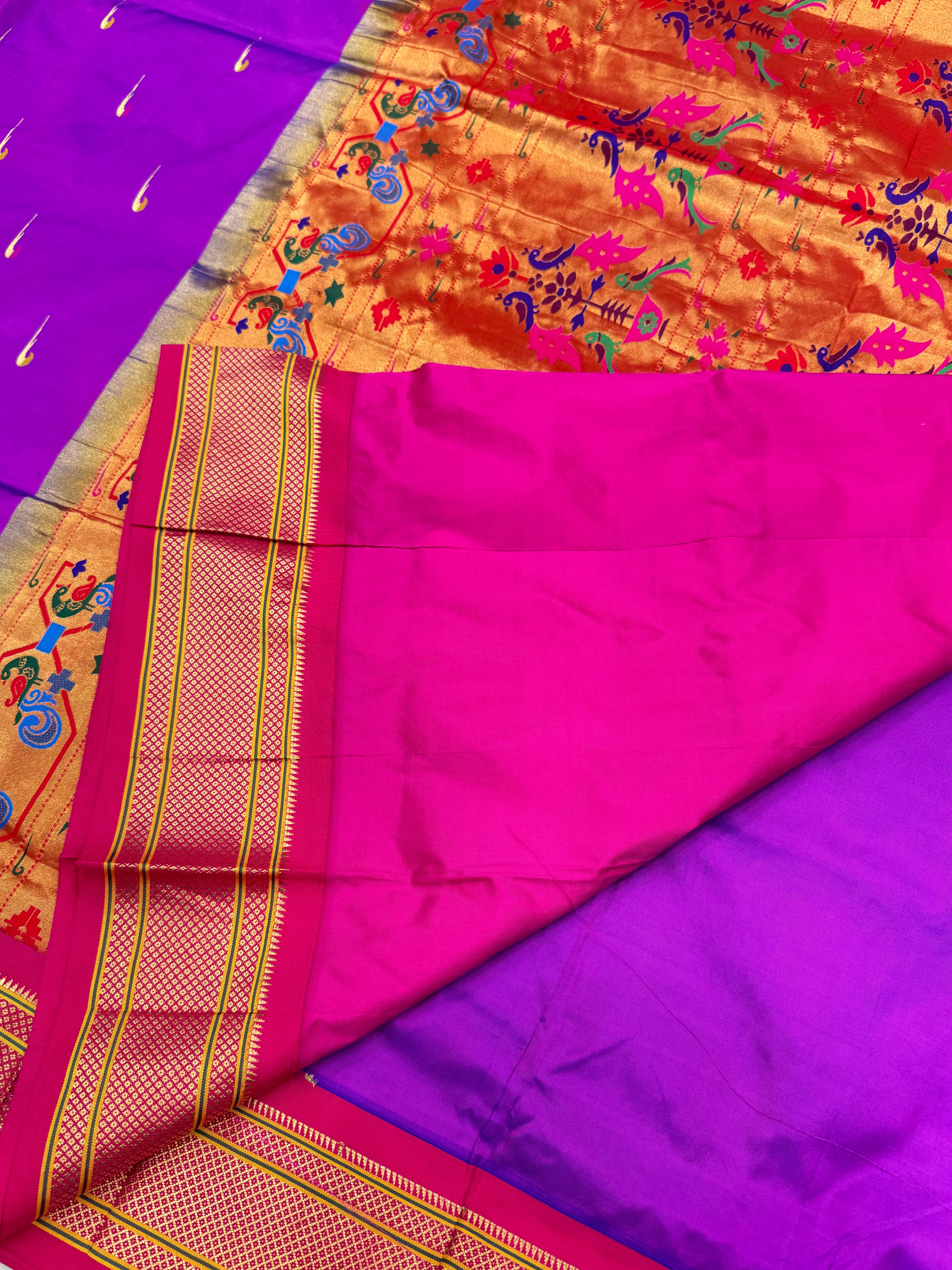 Violet Muniya Butti Pure Silk Paithani Saree