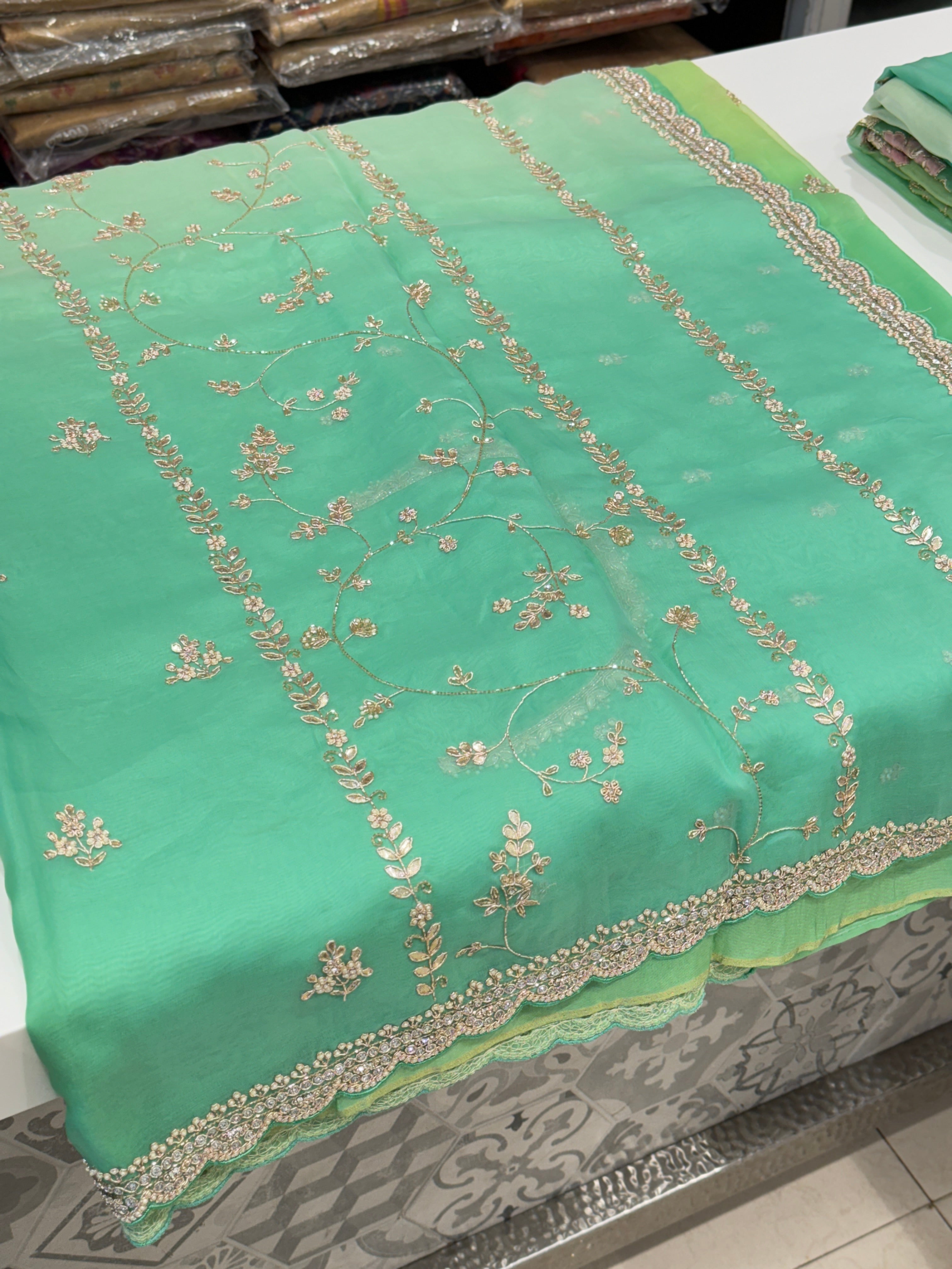 Pure Organza Shaded Hand Embroidery Saree