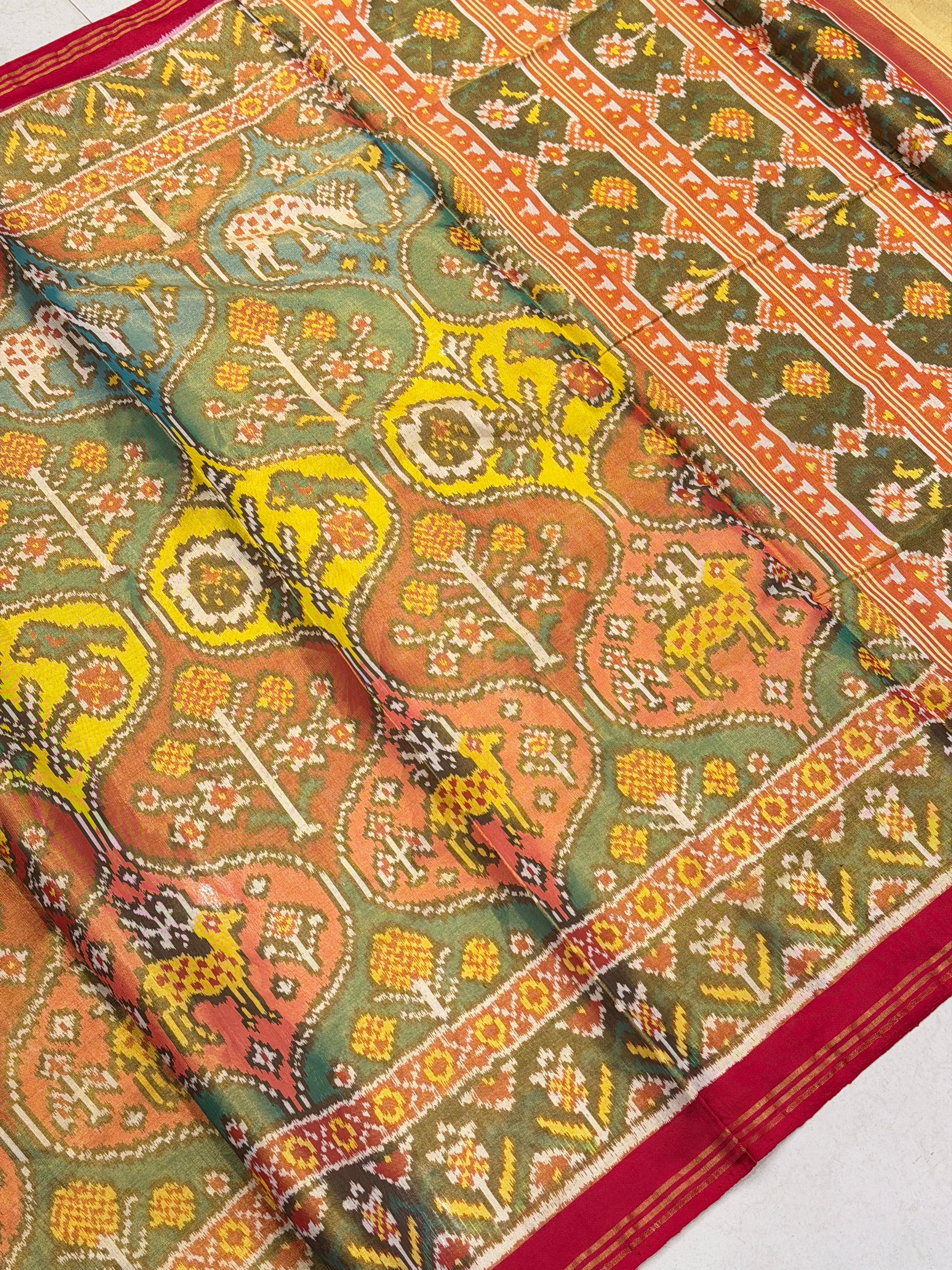 Contemporary Chhabdi Tissue Handloom Patan Patola Ikat Saree