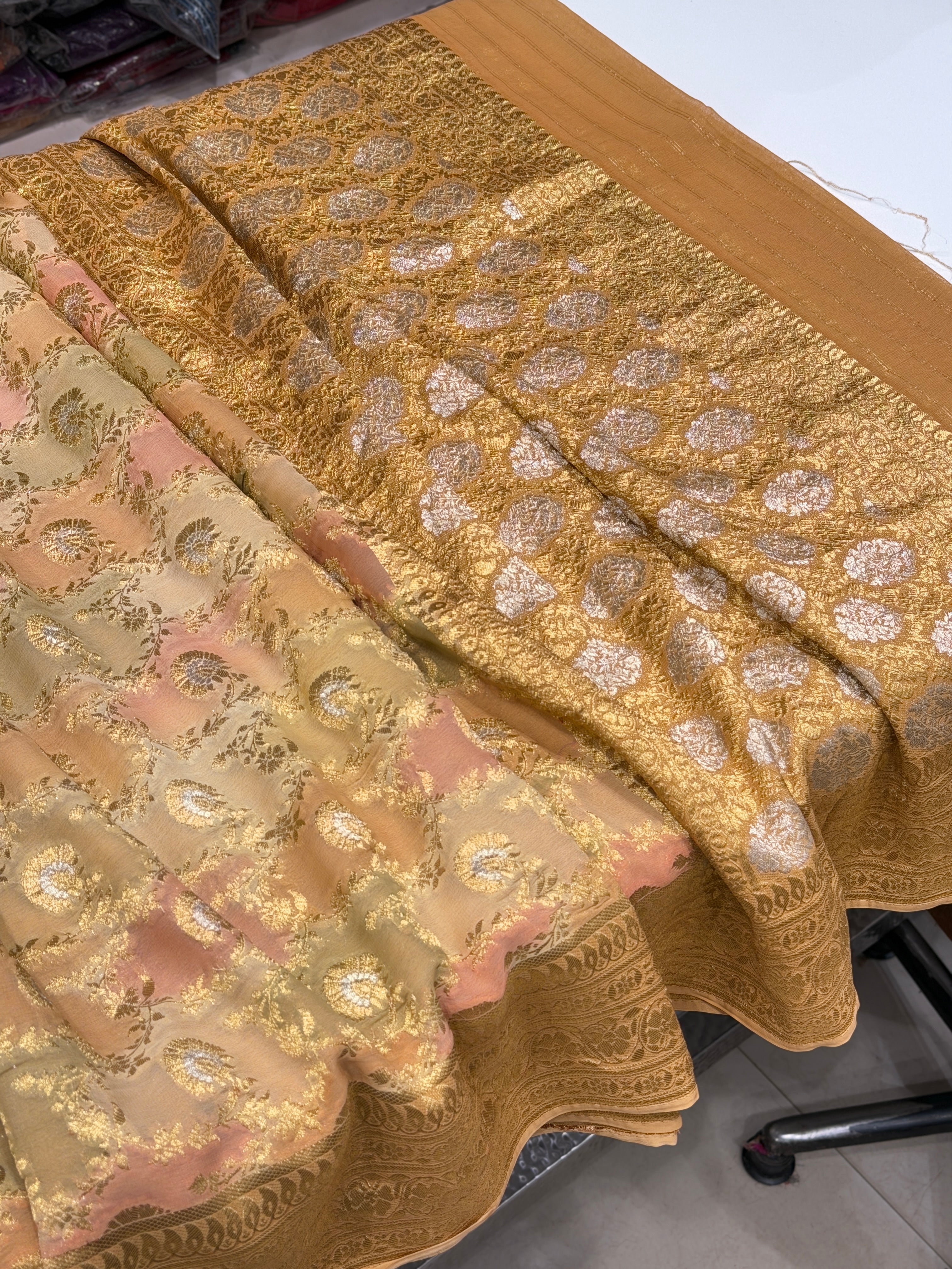 Brush Paint Banarasi Khaddi Georgette Saree
