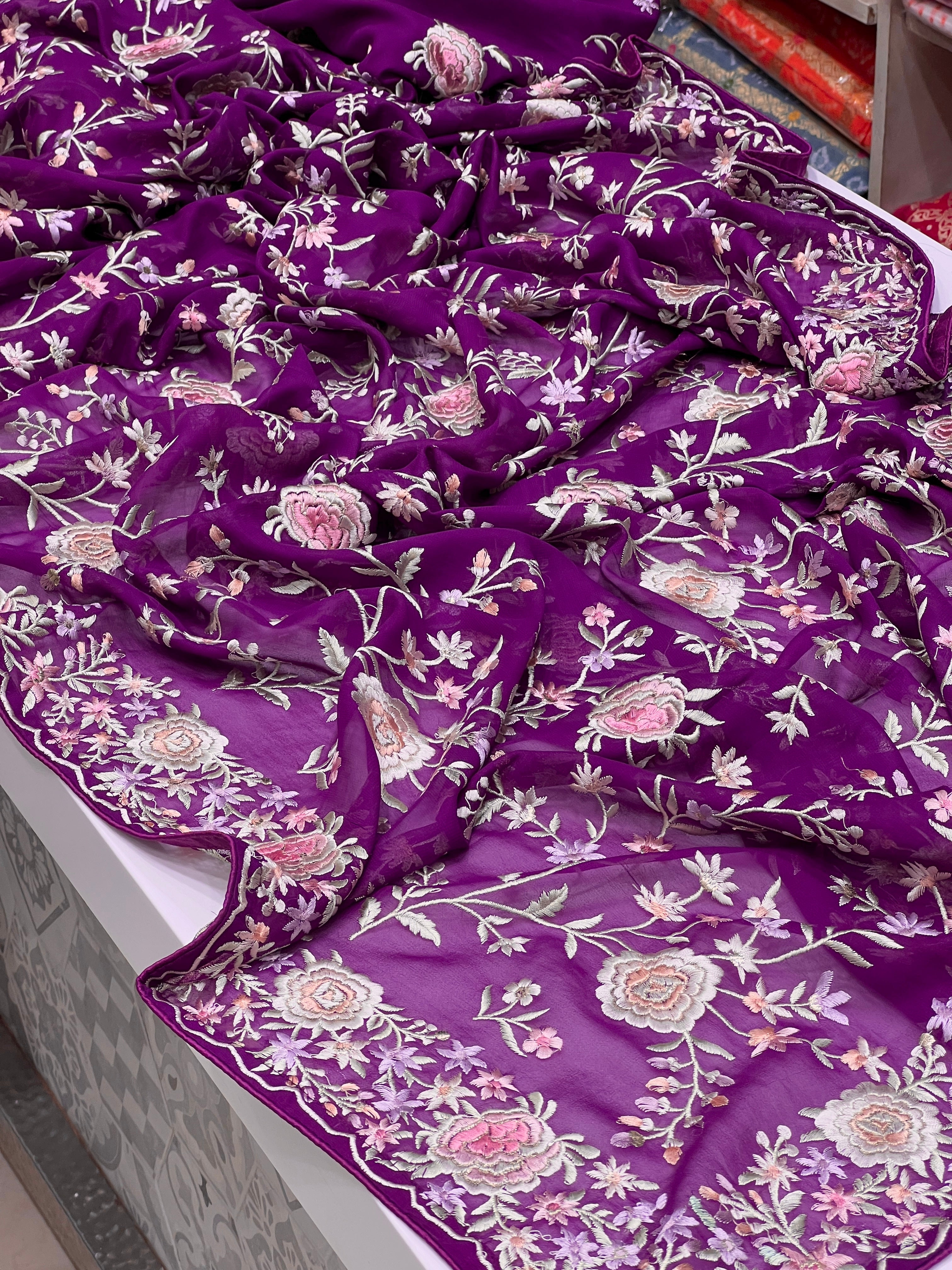 Purple Chikankari Jaal Saree