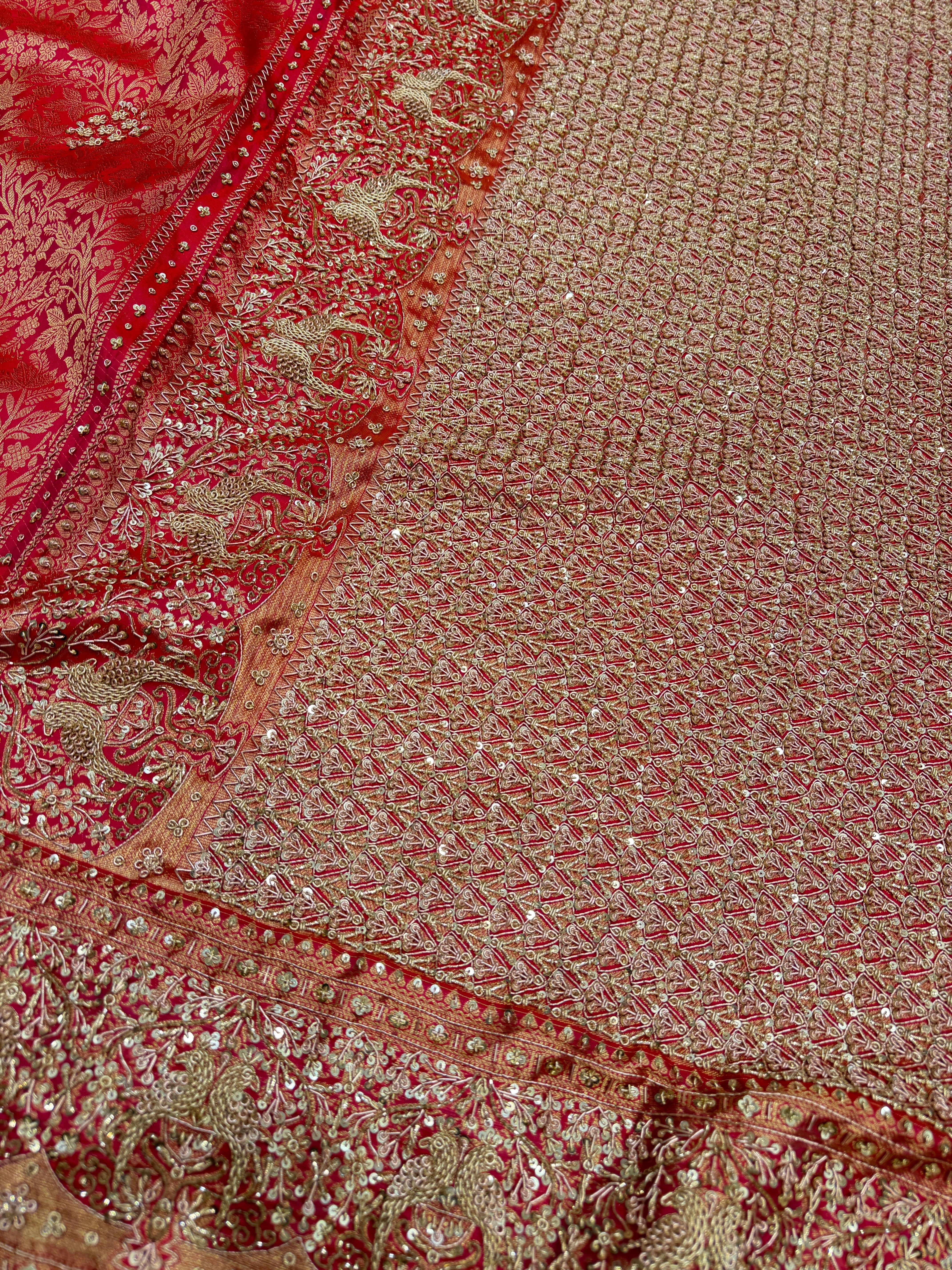 Crimson Kanjivaram Peacock Motifs Zardosi Hand Embroidery Jaal Saree