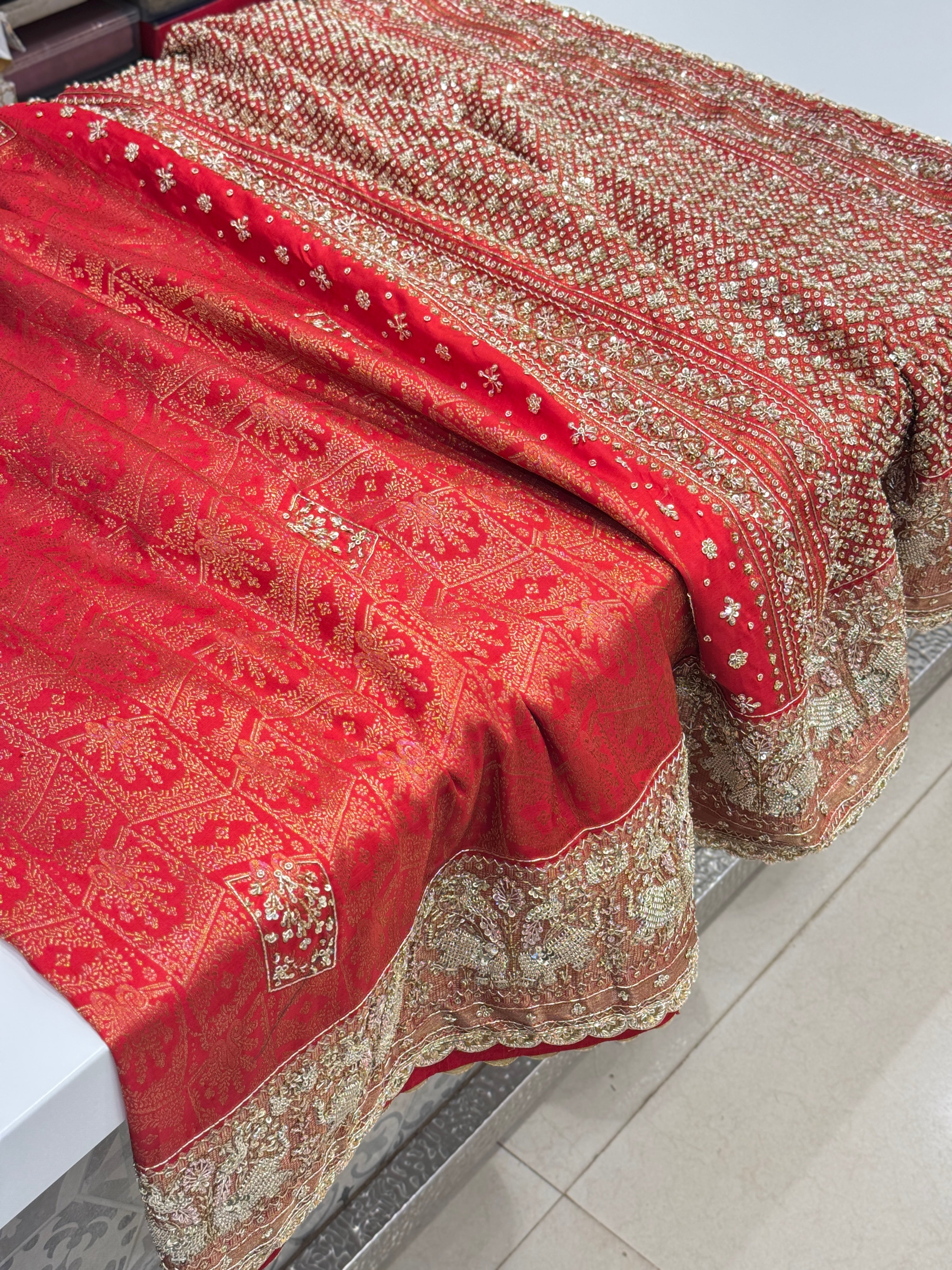 Red Kanjivaram Zardozi Elephant Motif Hand Embroidery Saree