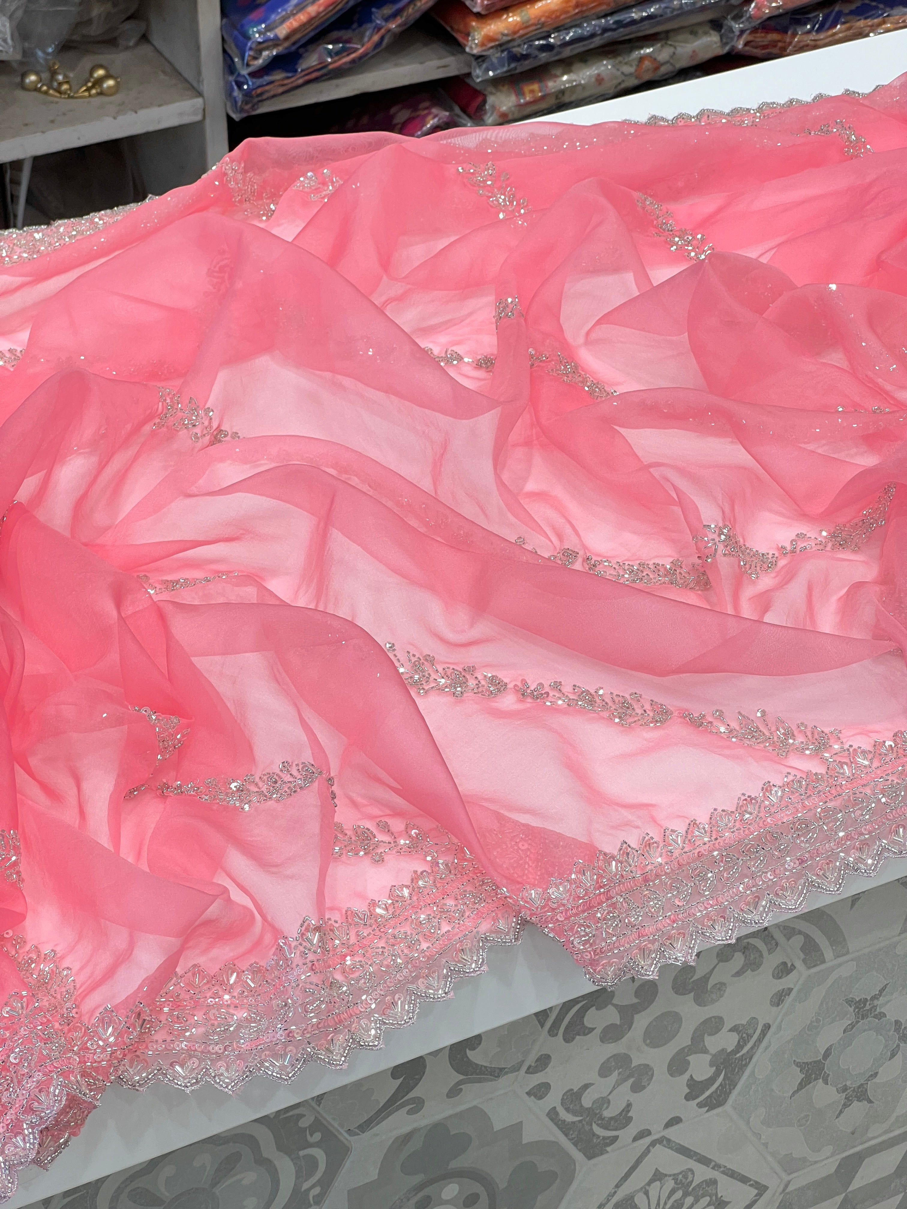 Pink Organza Saree with Ready to Wear Blouse