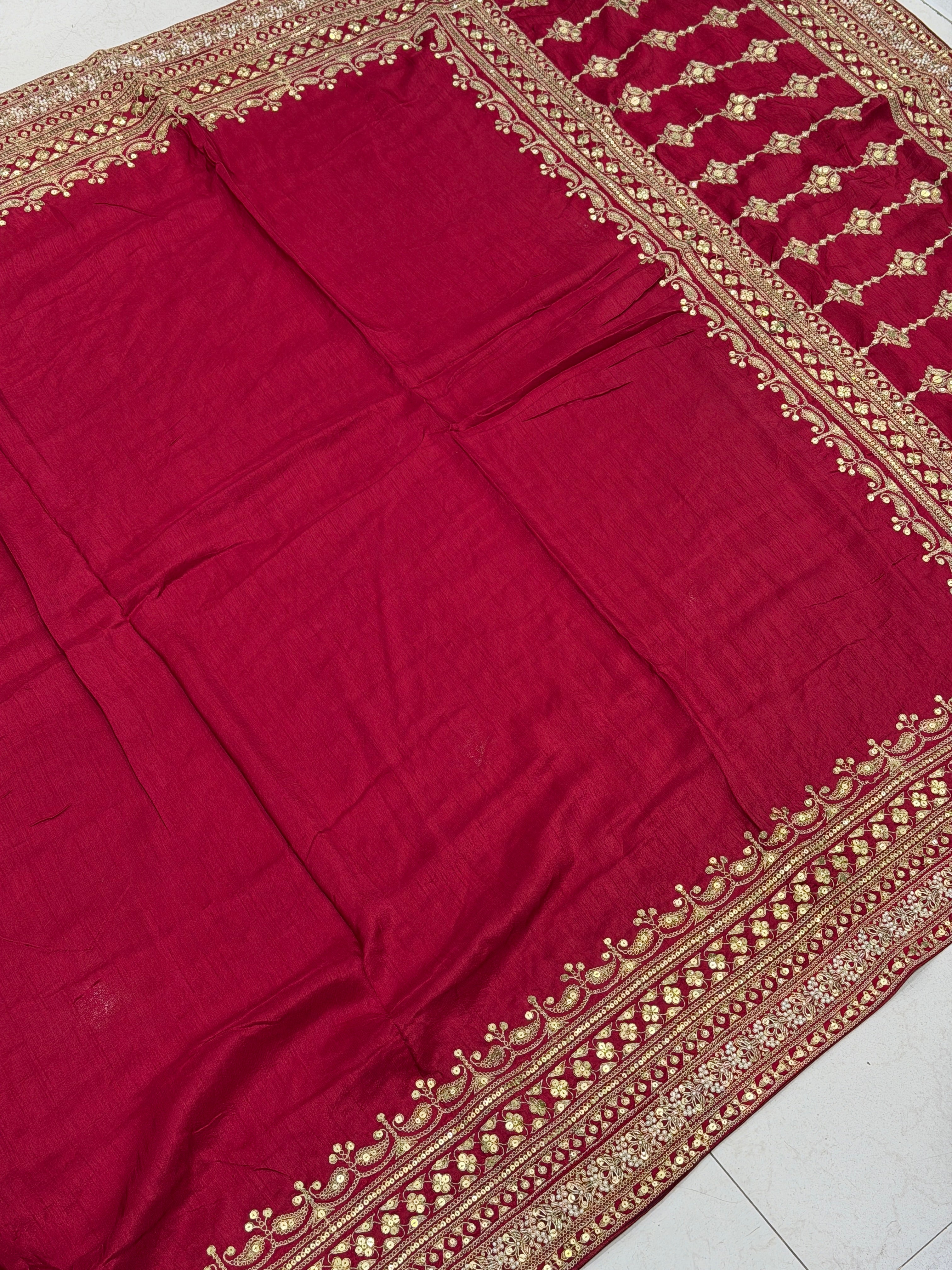 Maroon Pure Silk Sabyasachi Inspired Marodi Sequin Jaal Pallu Saree