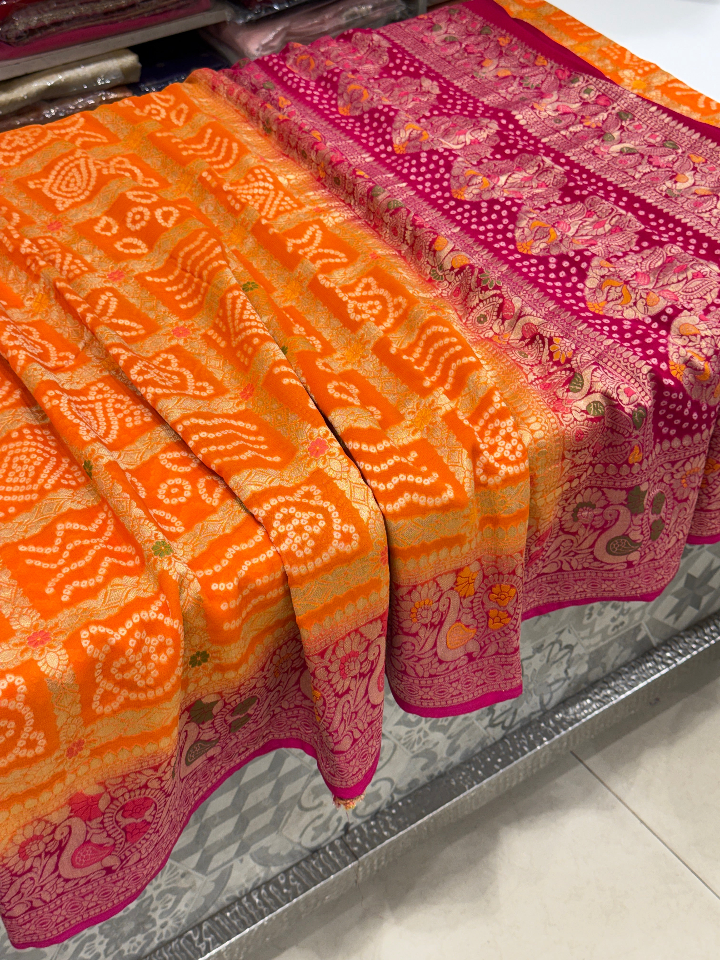 Orange Rani Georgette Gharchola Saree