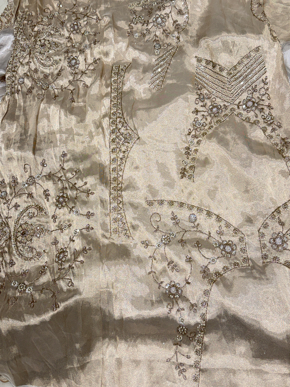 Silver Crepe Tissue Zari Moti Embroidery Jaal Saree
