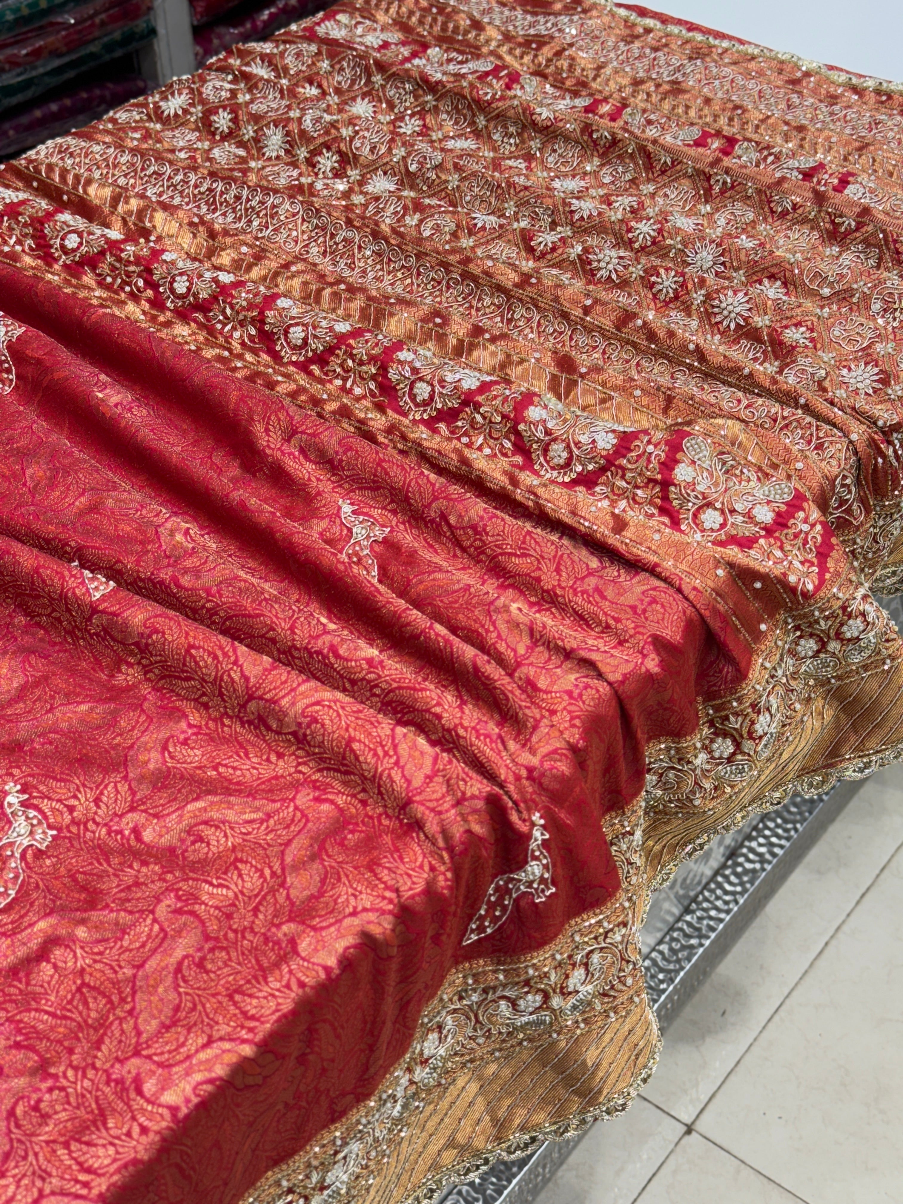 Crimson Kanjivaram Zardosi Hand Embroidery Saree