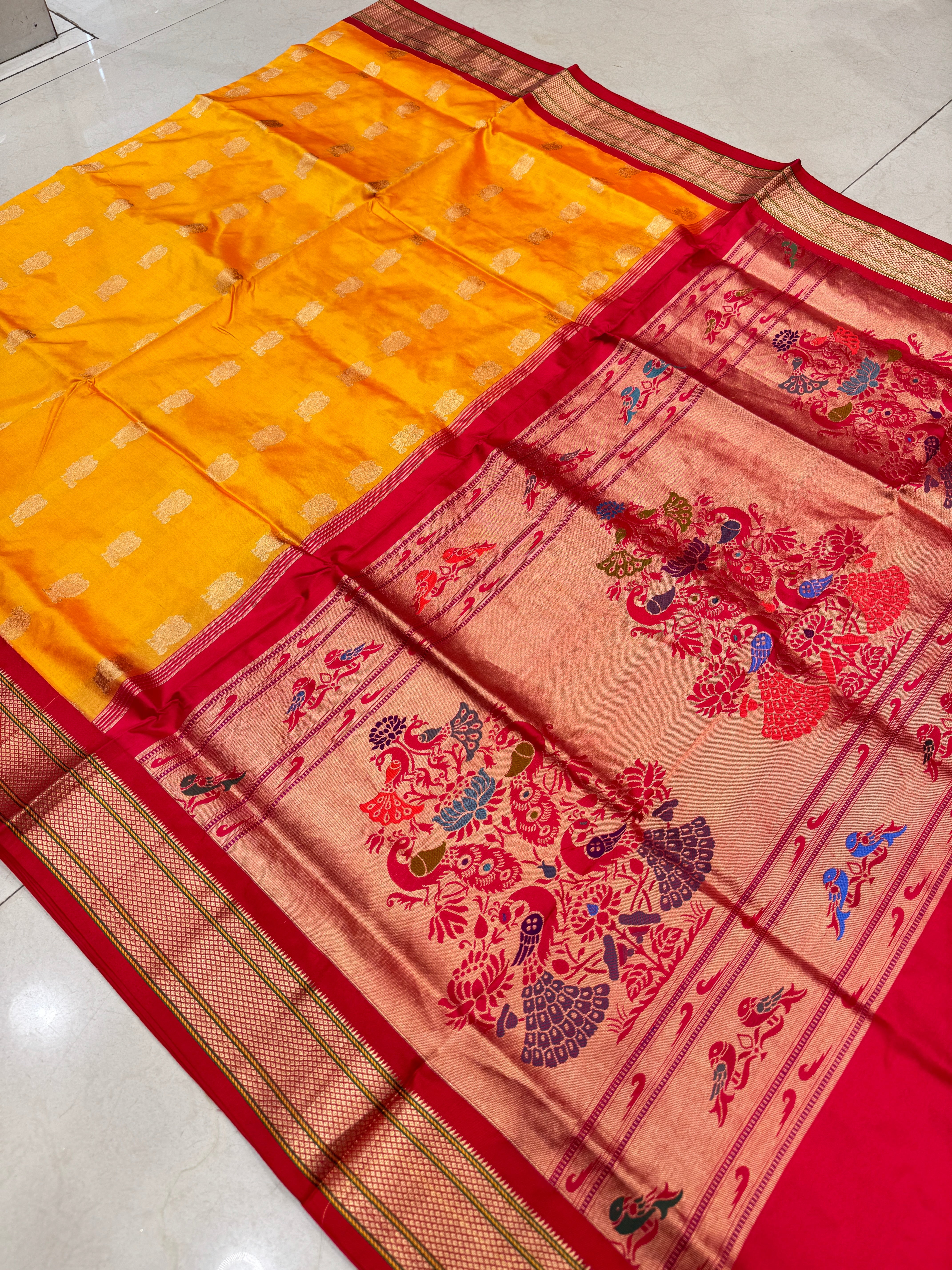 Yellow Red Pure Silk Paithani Saree