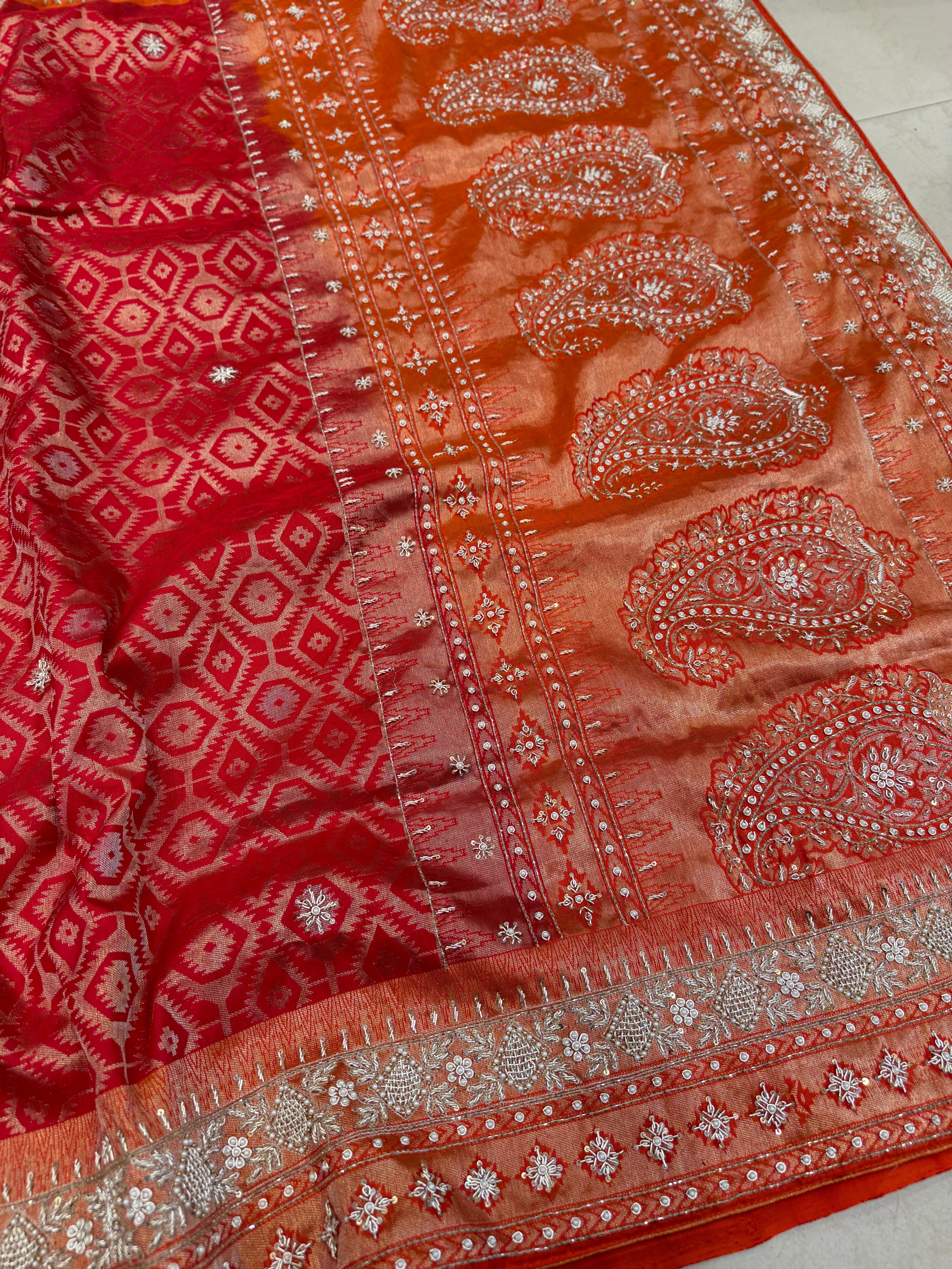 Red Contemporary Kanjivaram Upada Zardosi Hand Embroidery Saree