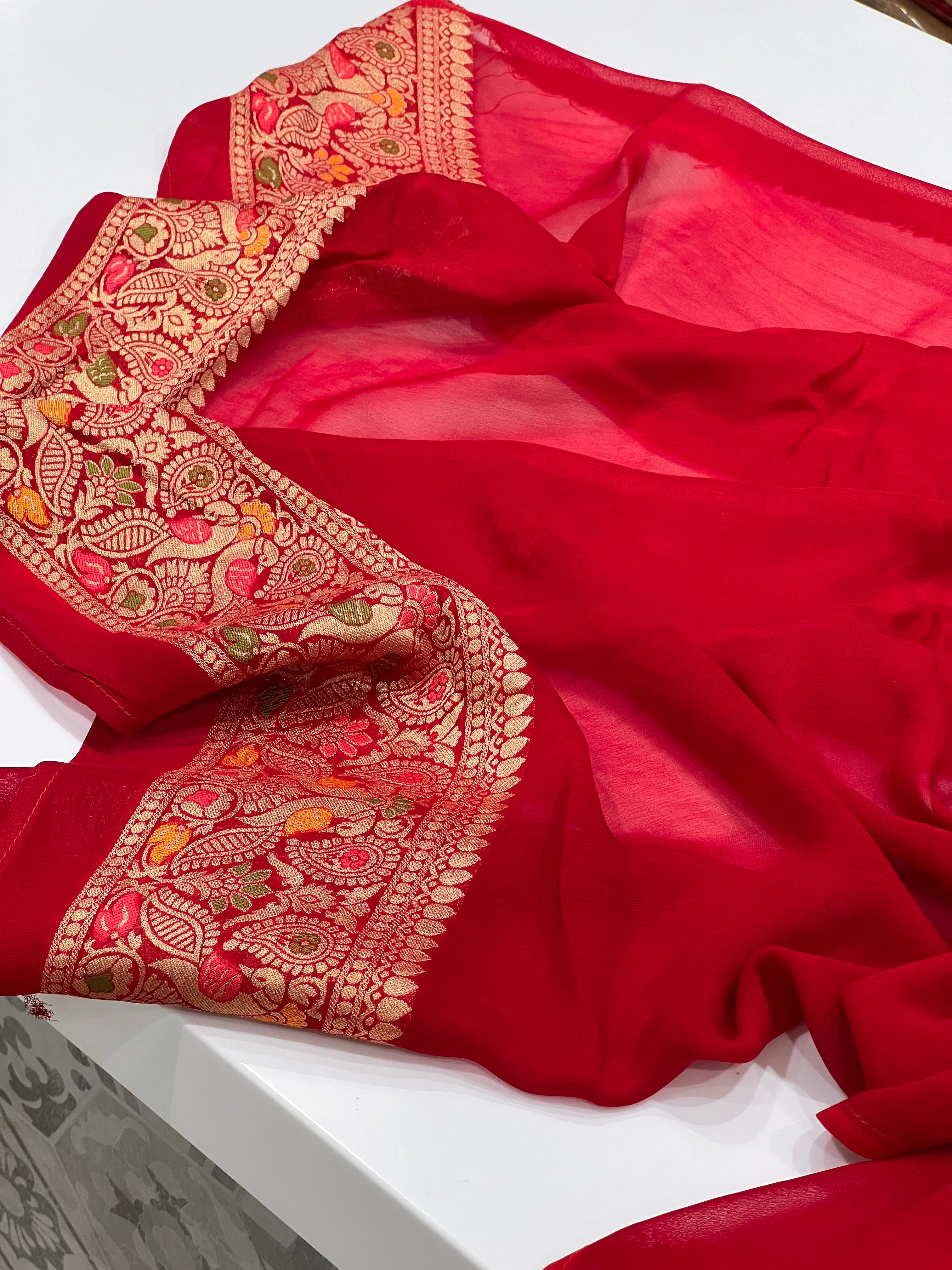 Rani Red Georgette Gharchola Saree