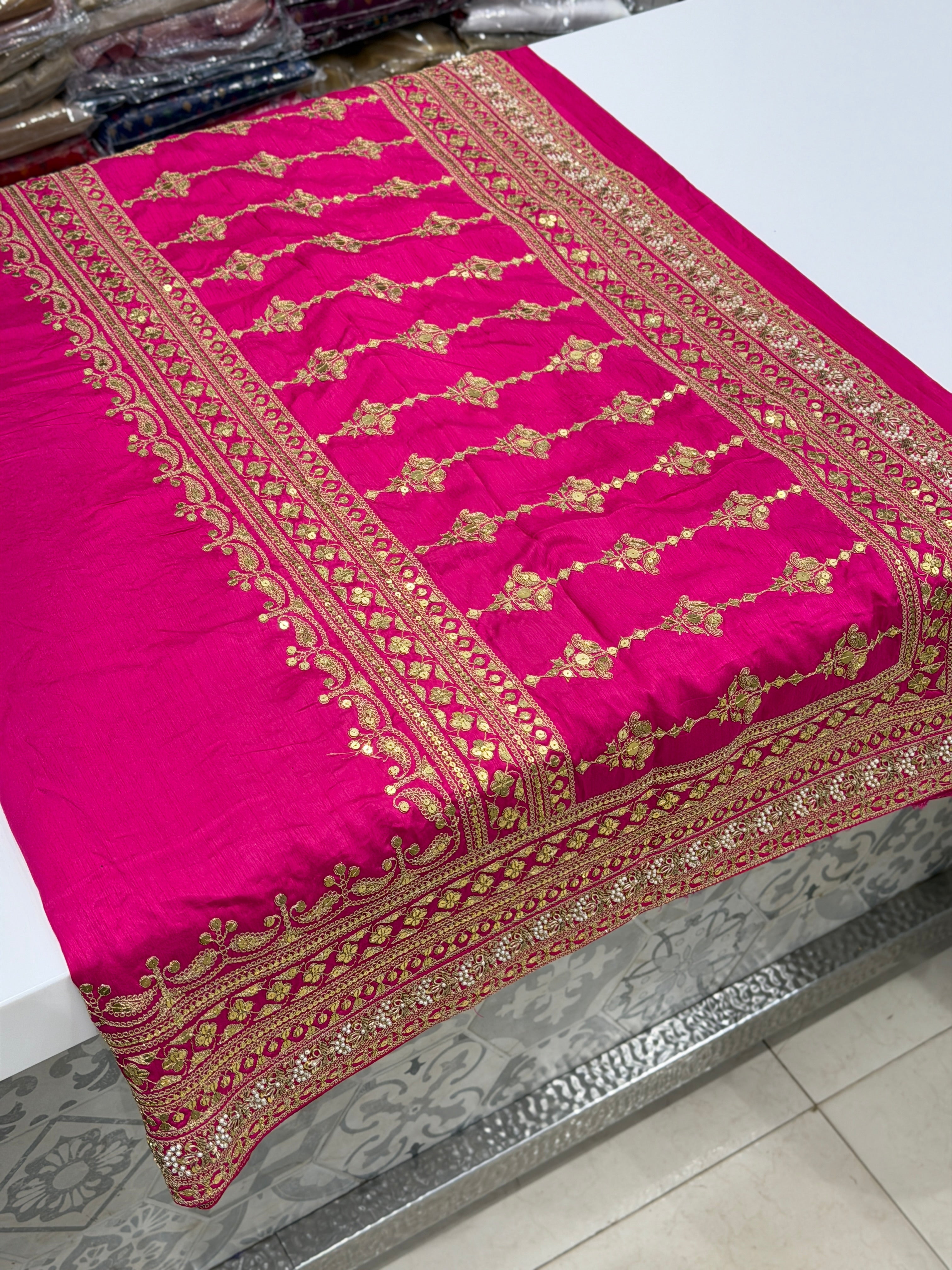 Rani Pink Sabyasachi Inspired Marodi Jaal Pallu Embroidery Pure Silk Saree