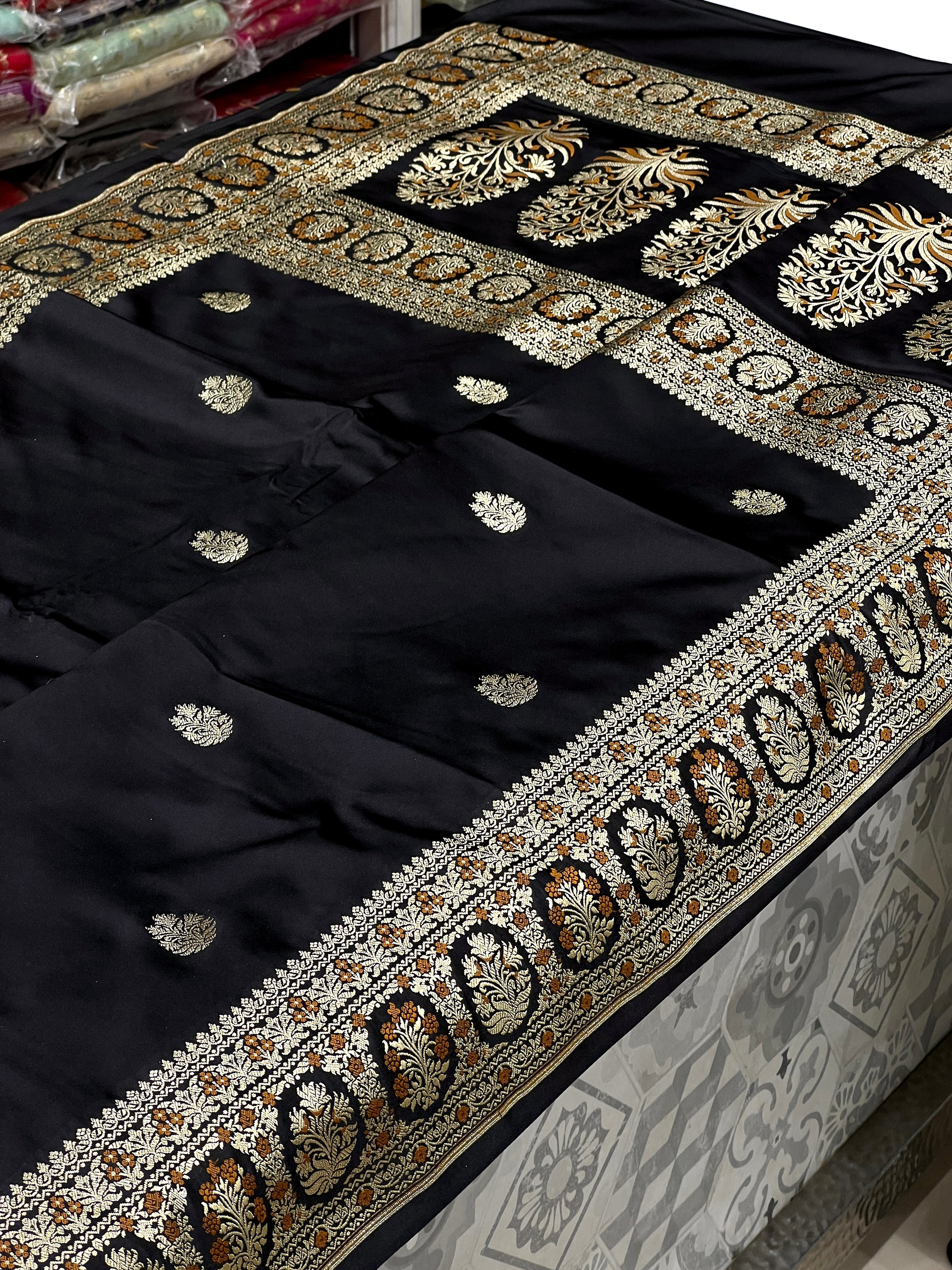 Black Banarasi Silk Butta Saree