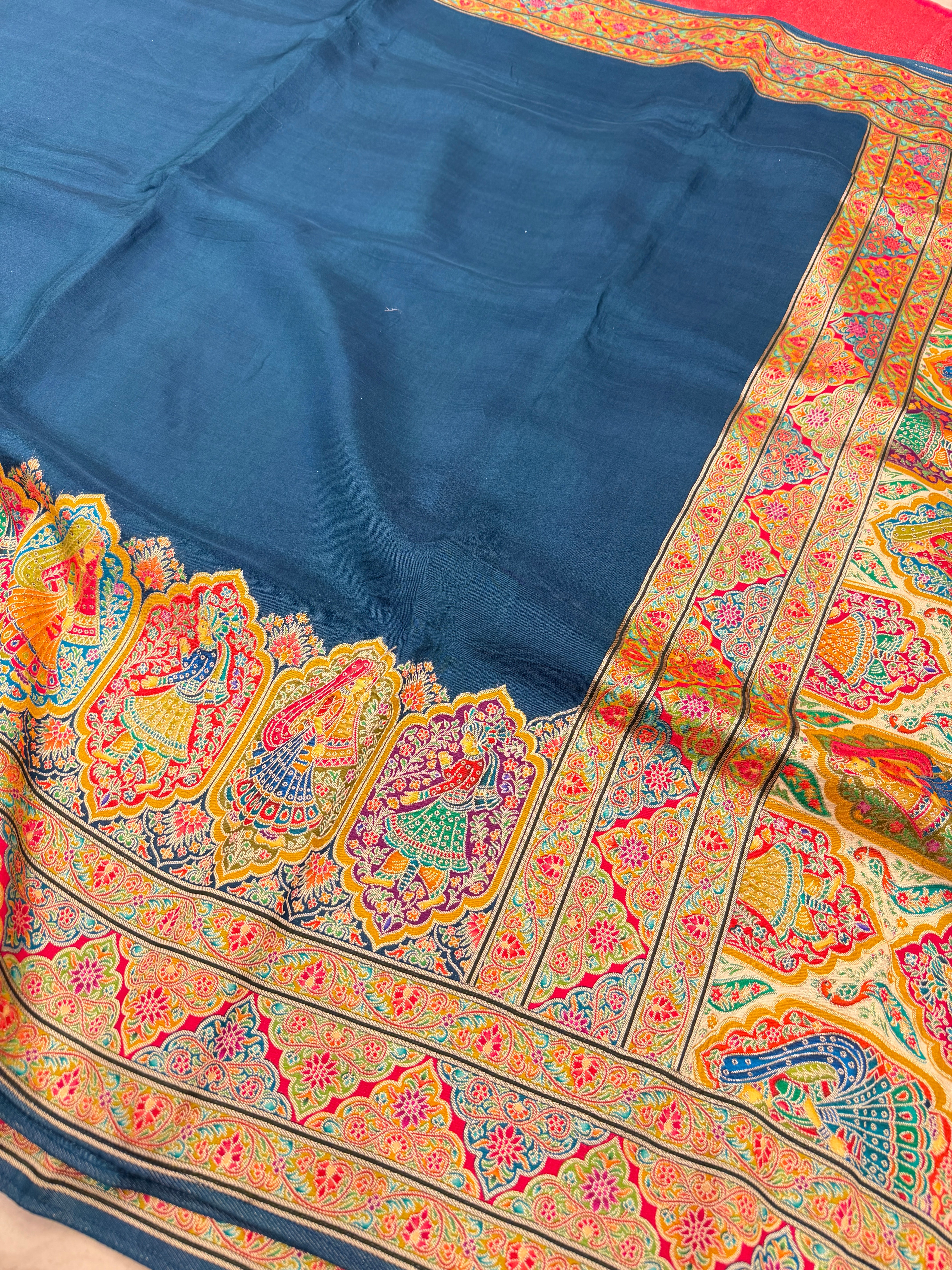 Blue Gala Weaved Pashmina Style Multi Colour Saree