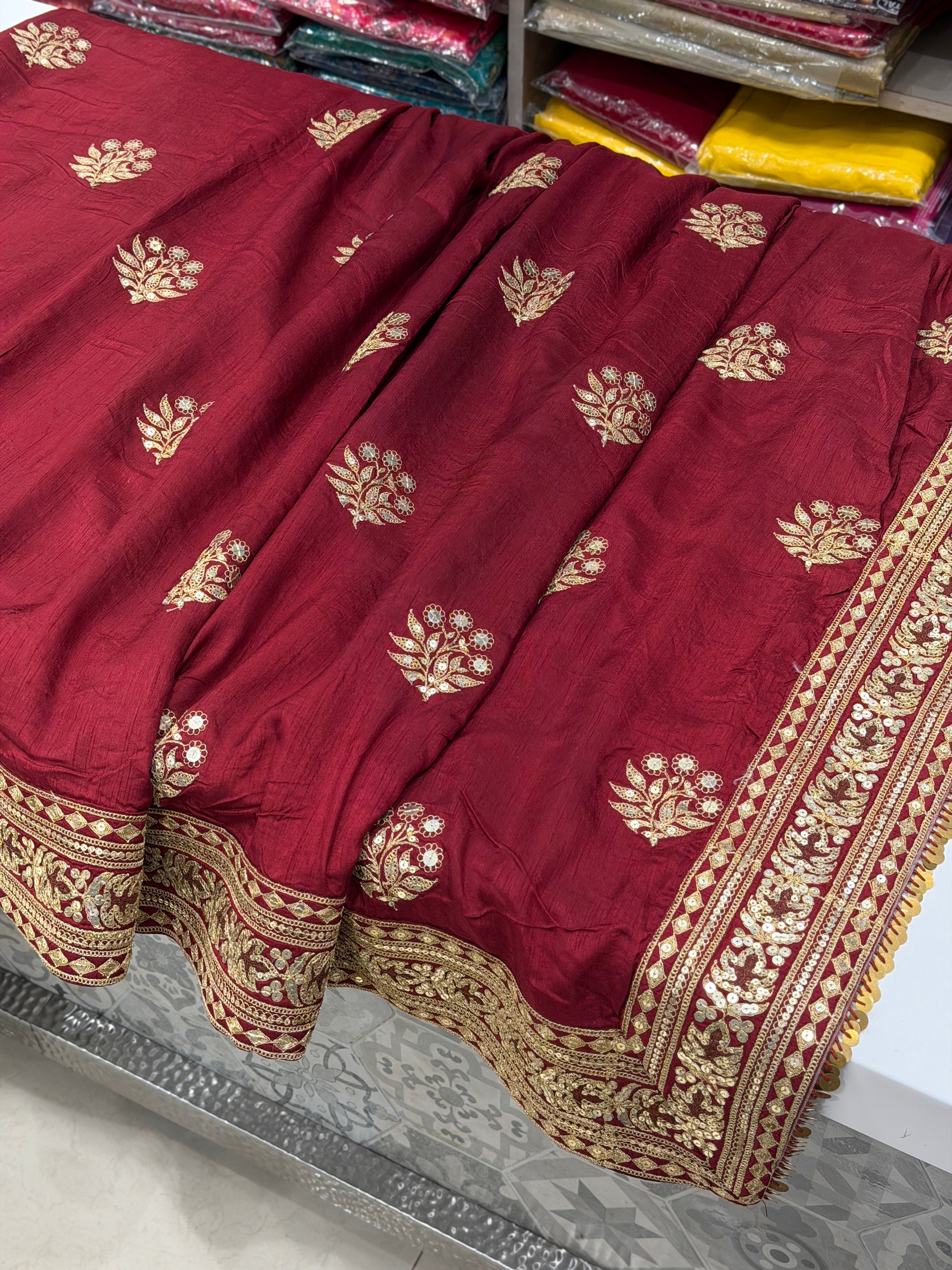 Maroon Marodi Embroidery Butta Sabyasachi Inspired Pure Silk Saree