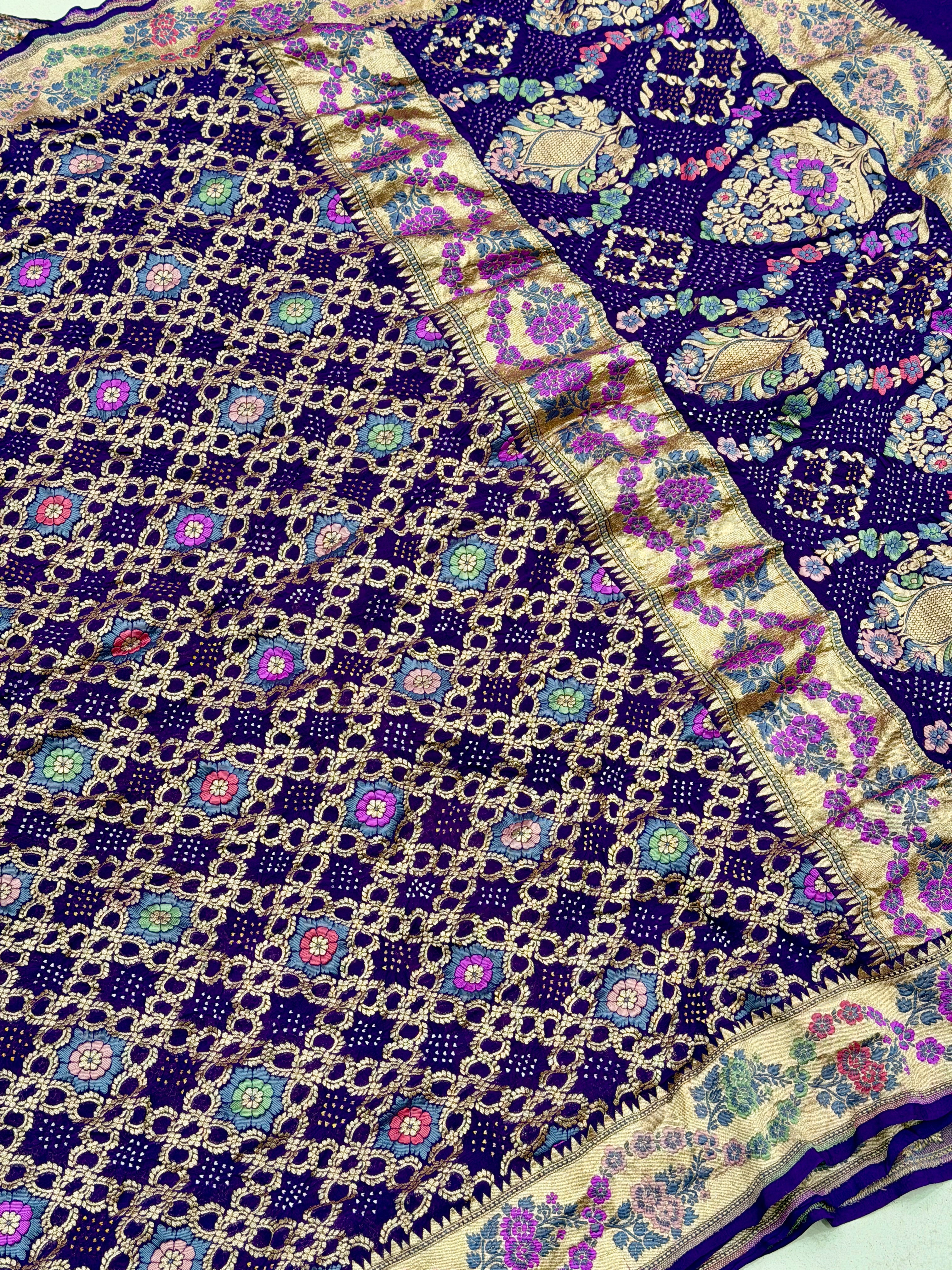 Violet Meenakari Pure Handloom Rai Bandhej Saree
