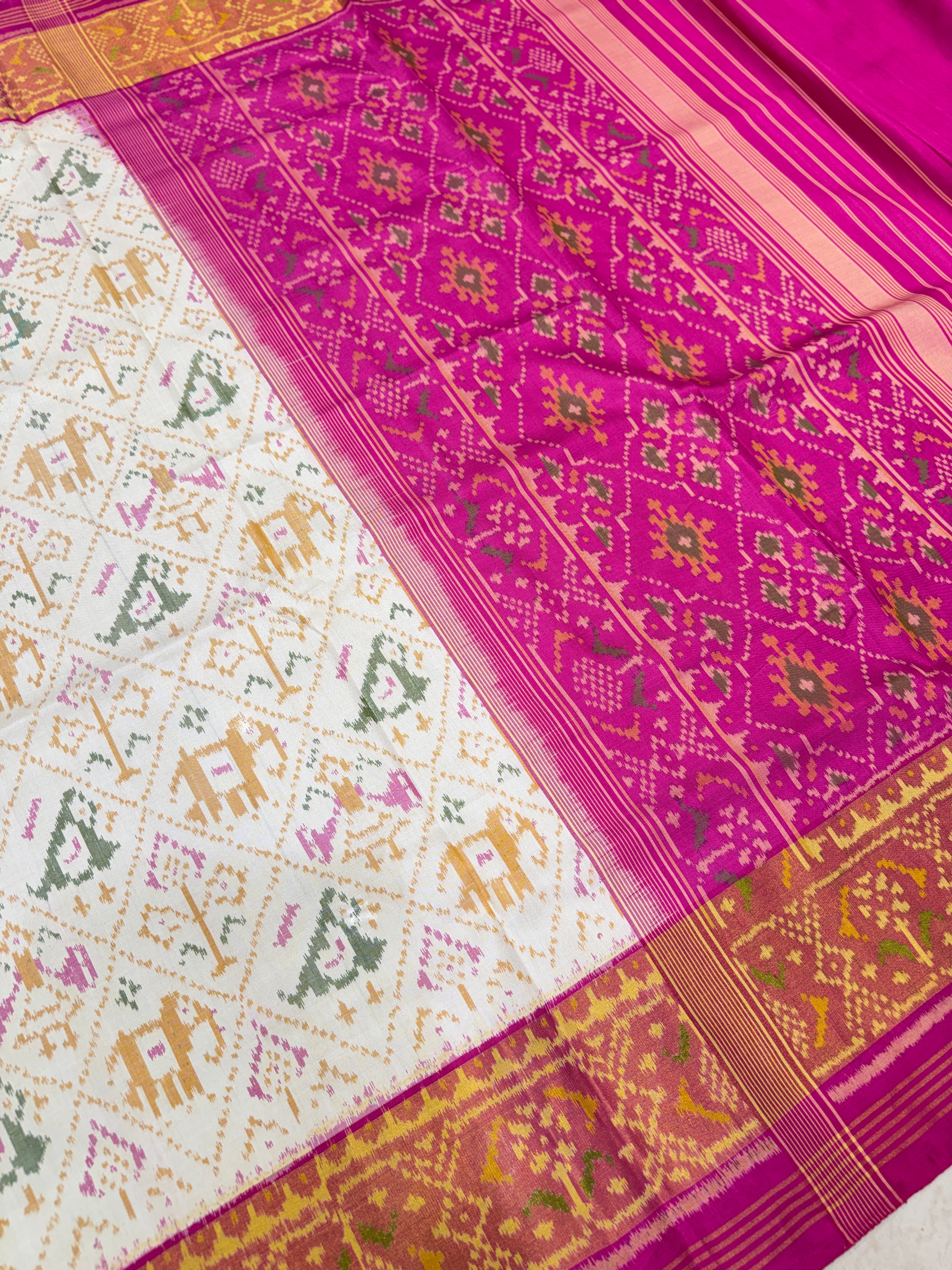 White Rani Nari Kunj Patan Patola Handloom Silk Saree