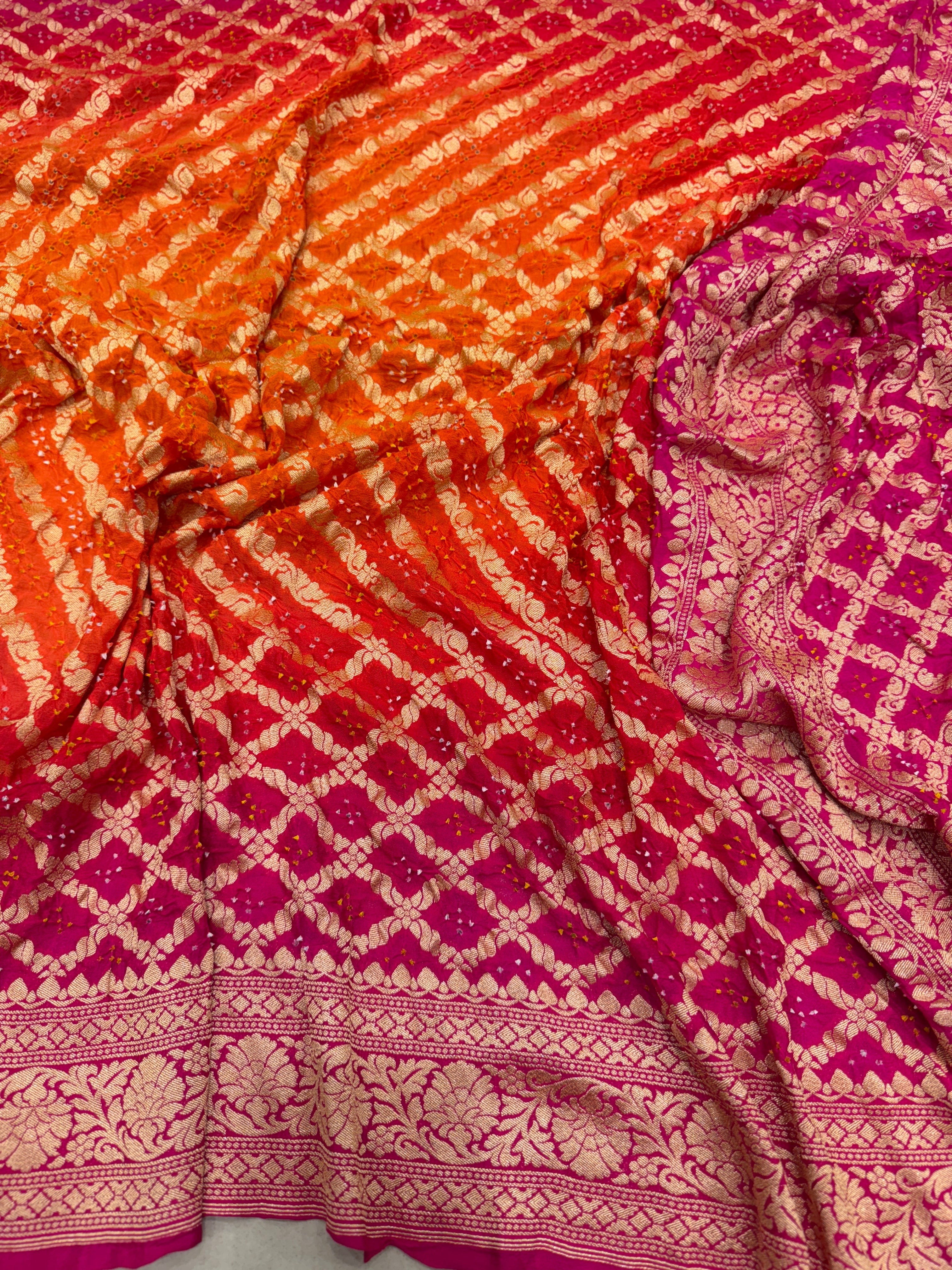 Orange Rani Shaded Bandhej Bandhini Saree