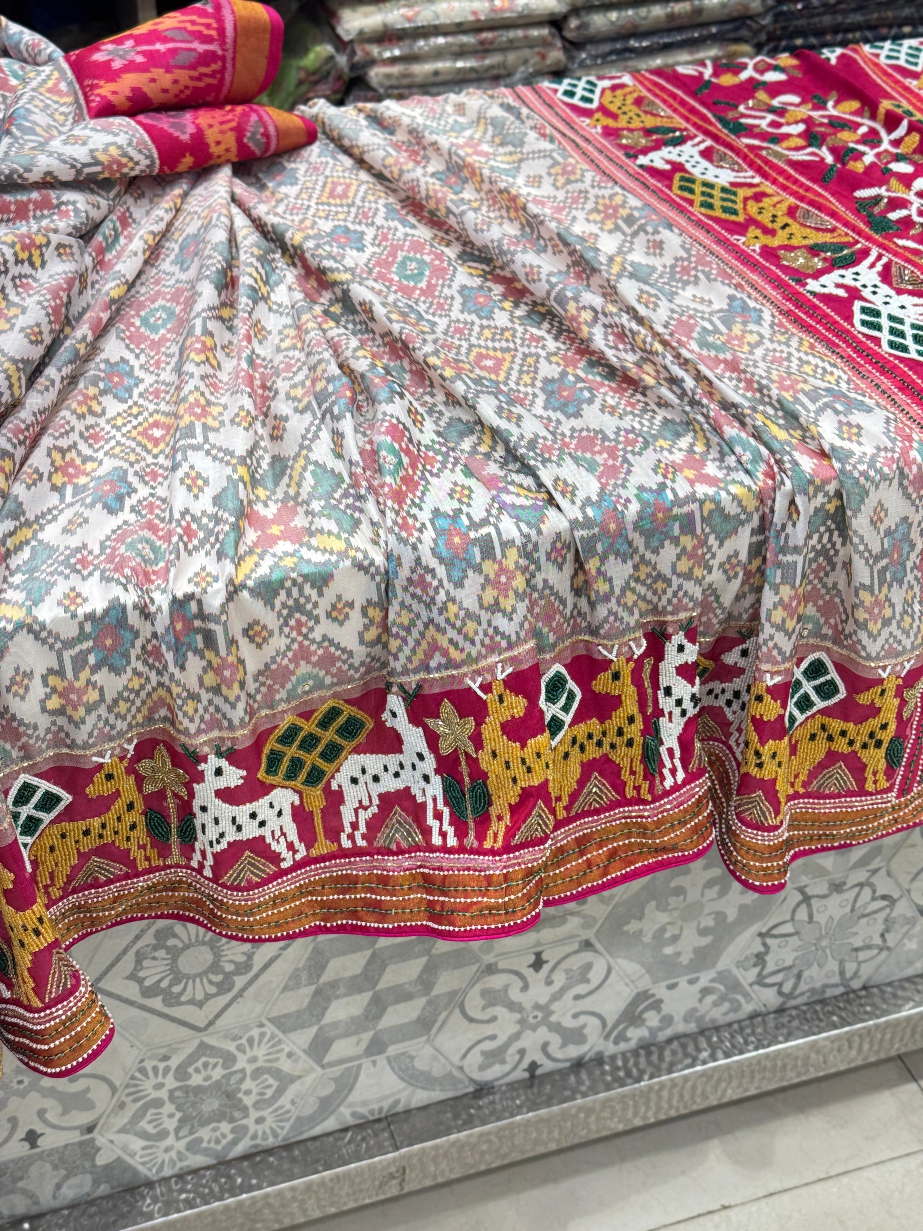 Handloom Patola with Moti Embroidery