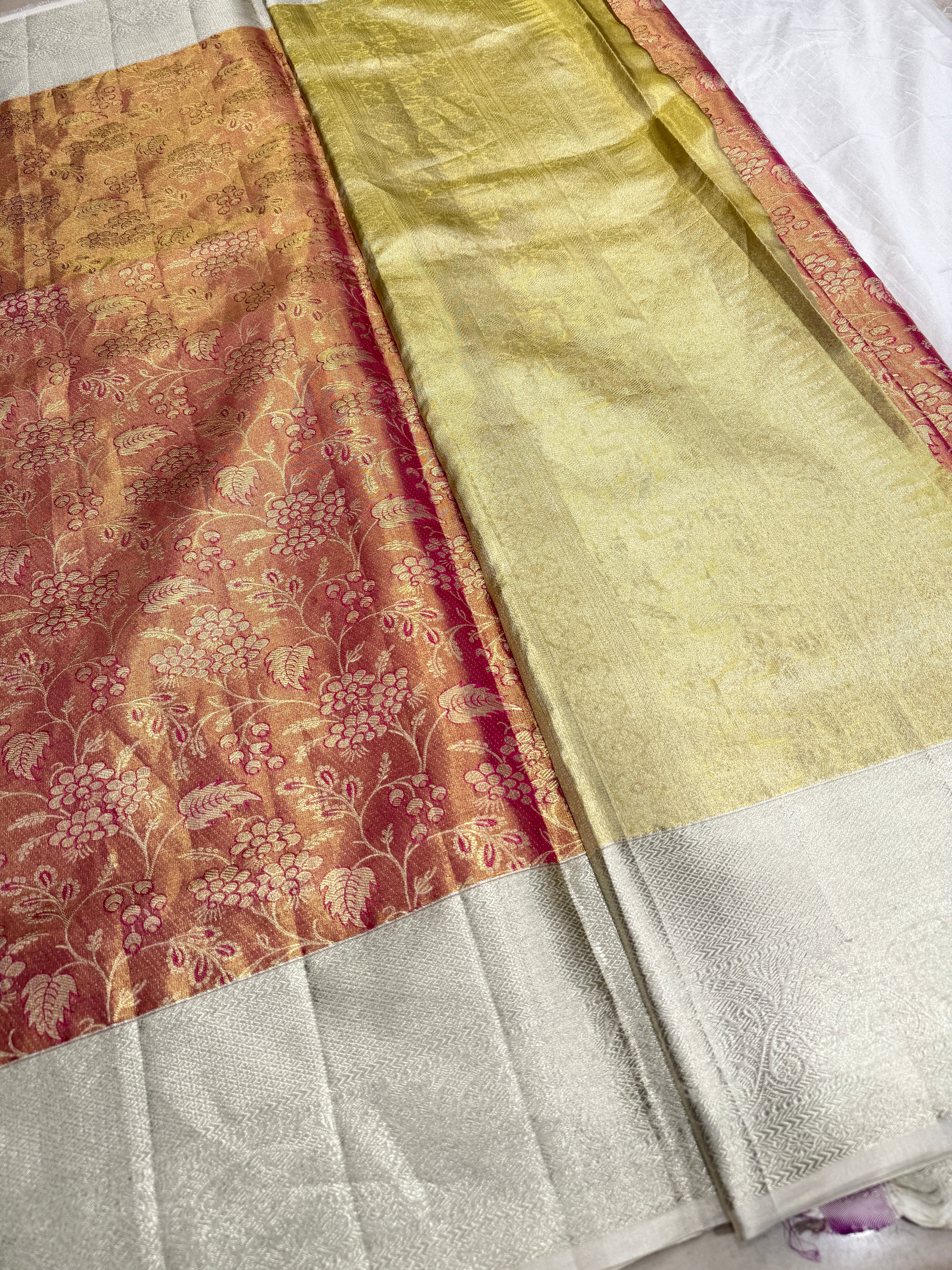 Crimson Handloom Kanjivaram With Silver Border Tissue Silk Saree