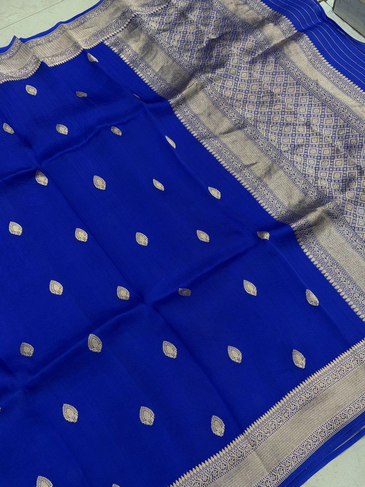 Royal Blue Keri Buttis Handloom Banarasi Kora Silk Saree