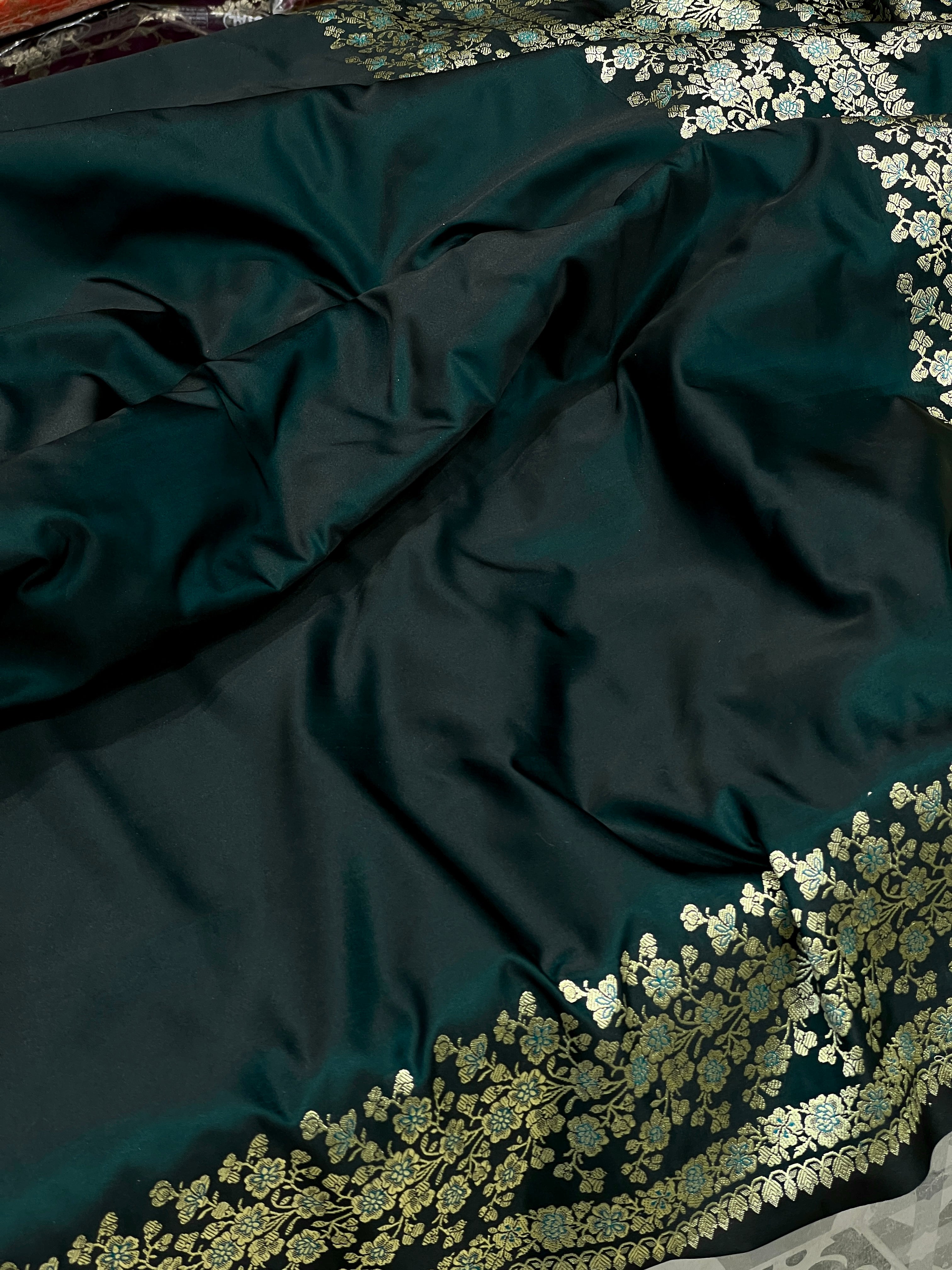 Greenish Black Banarasi Silk Saree