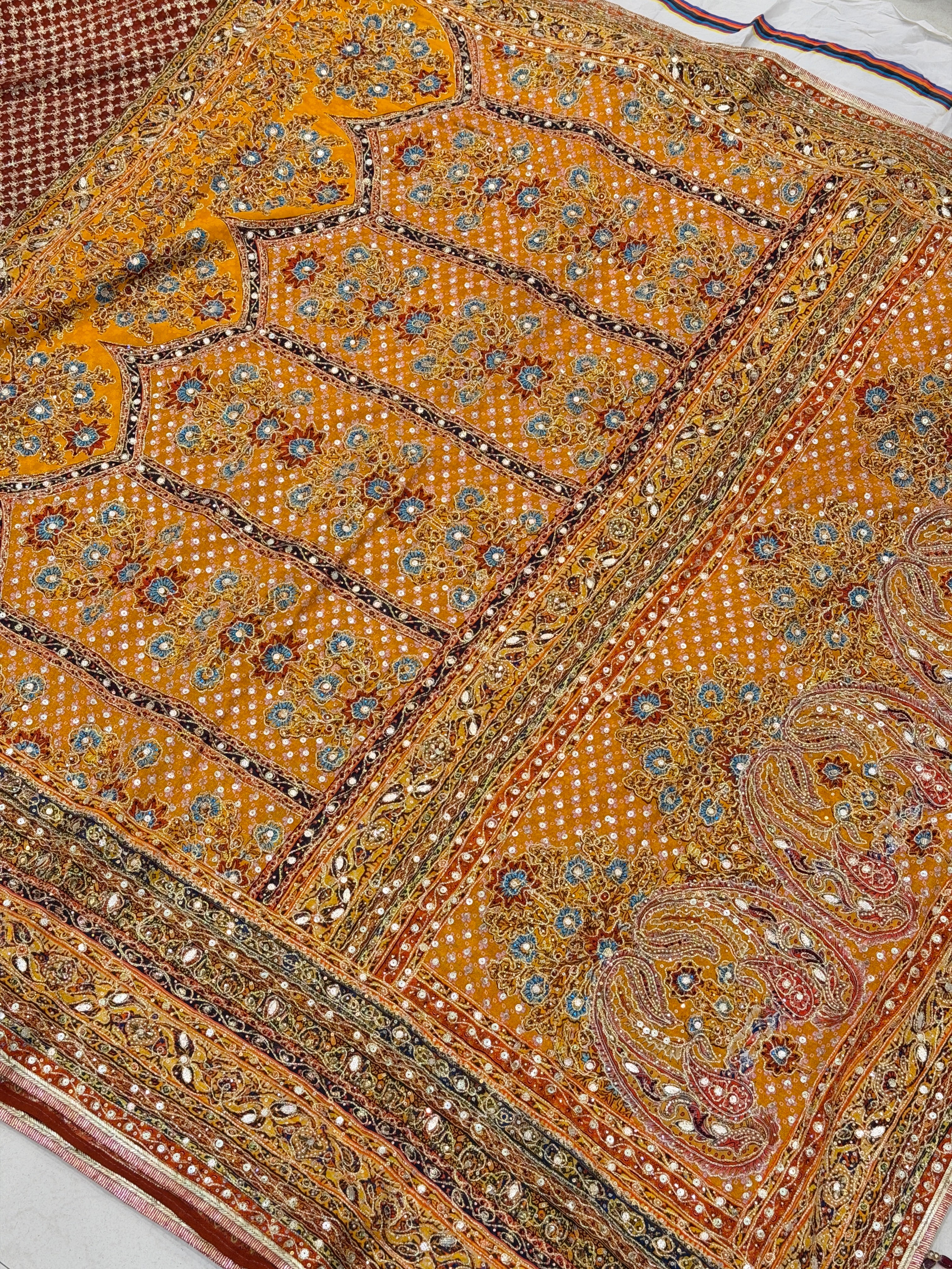 Mustard Yellow TT inspired Banarasi Crepe Hand Embroidery Saree