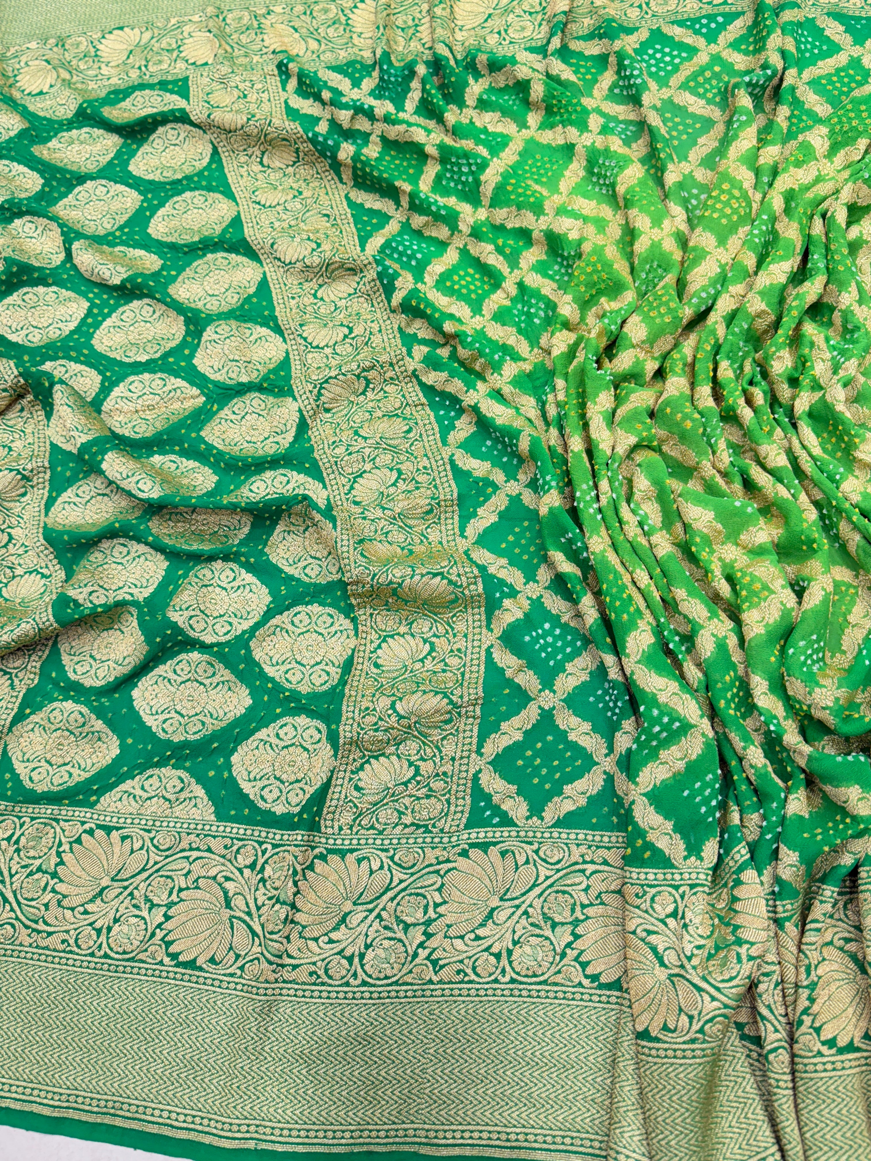 Shaded Green Handloom Bandhej Dupatta