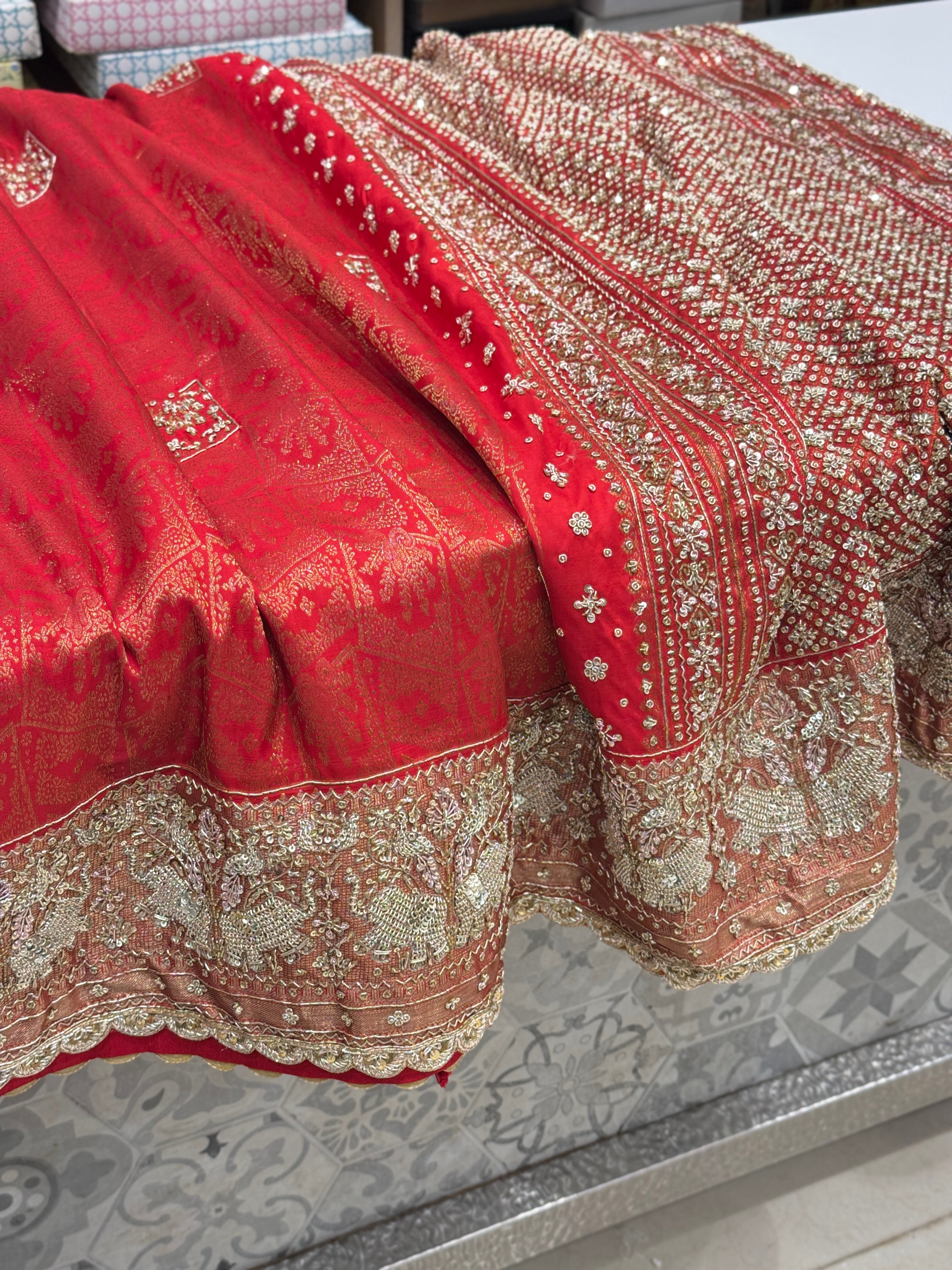 Red Kanjivaram Zardozi Elephant Motif Hand Embroidery Saree