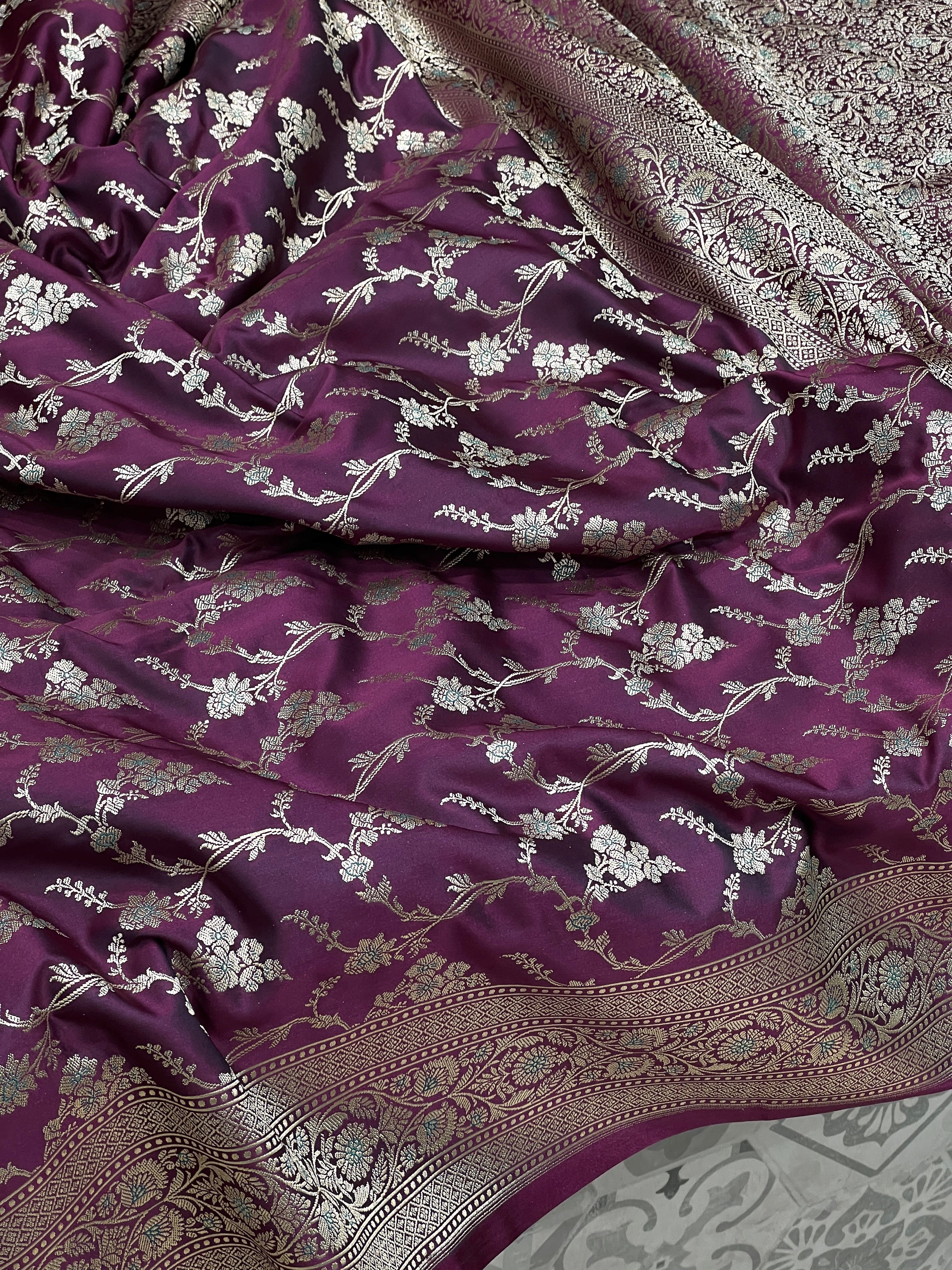 Purple Banarasi Jasmine Jaal Saree