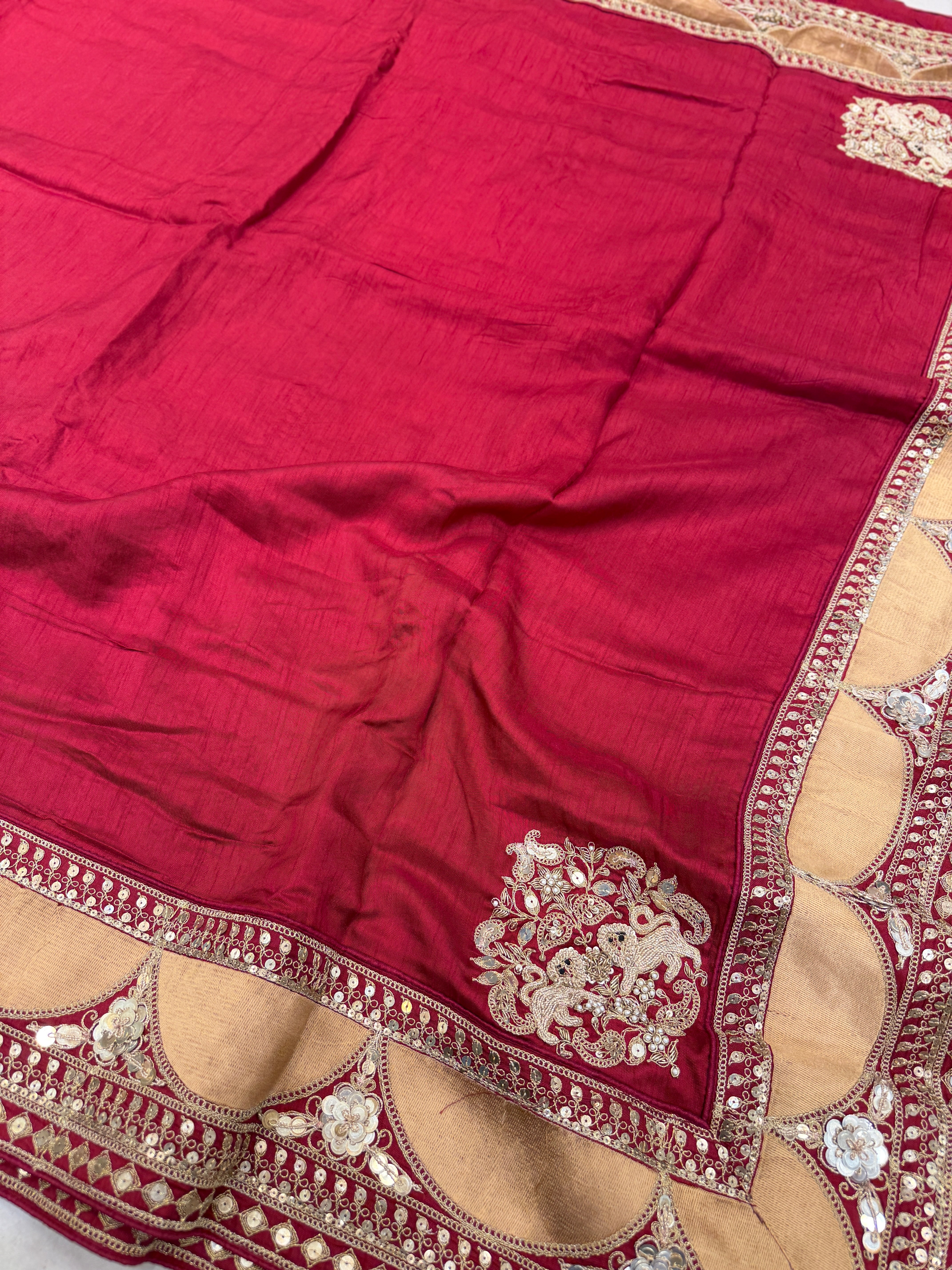 Red Corner Motif Sabyasachi Inspired Marodi Embroidery Zardosi Saree