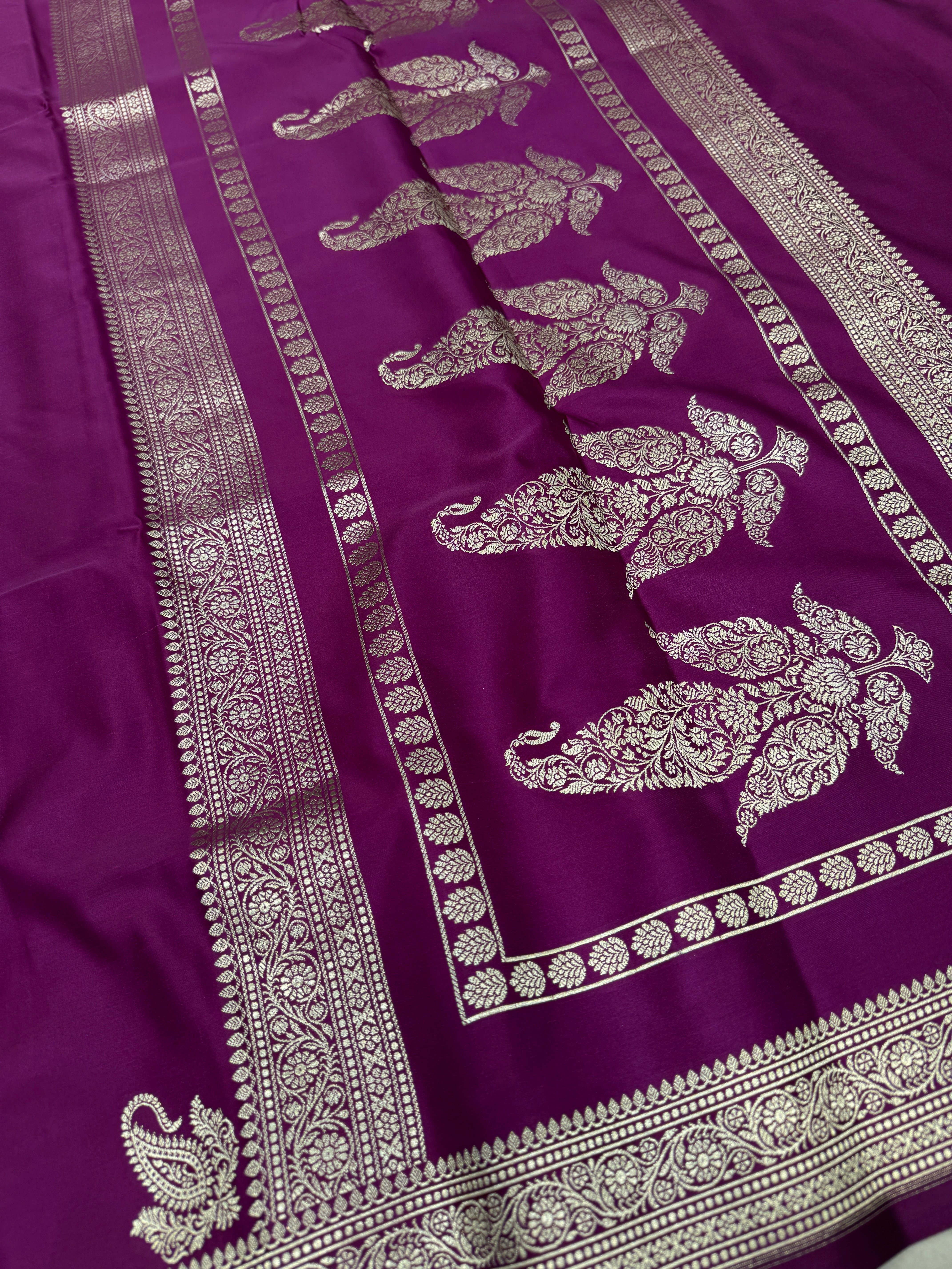 Wine Banarasi Silk Plain Small Border Saree