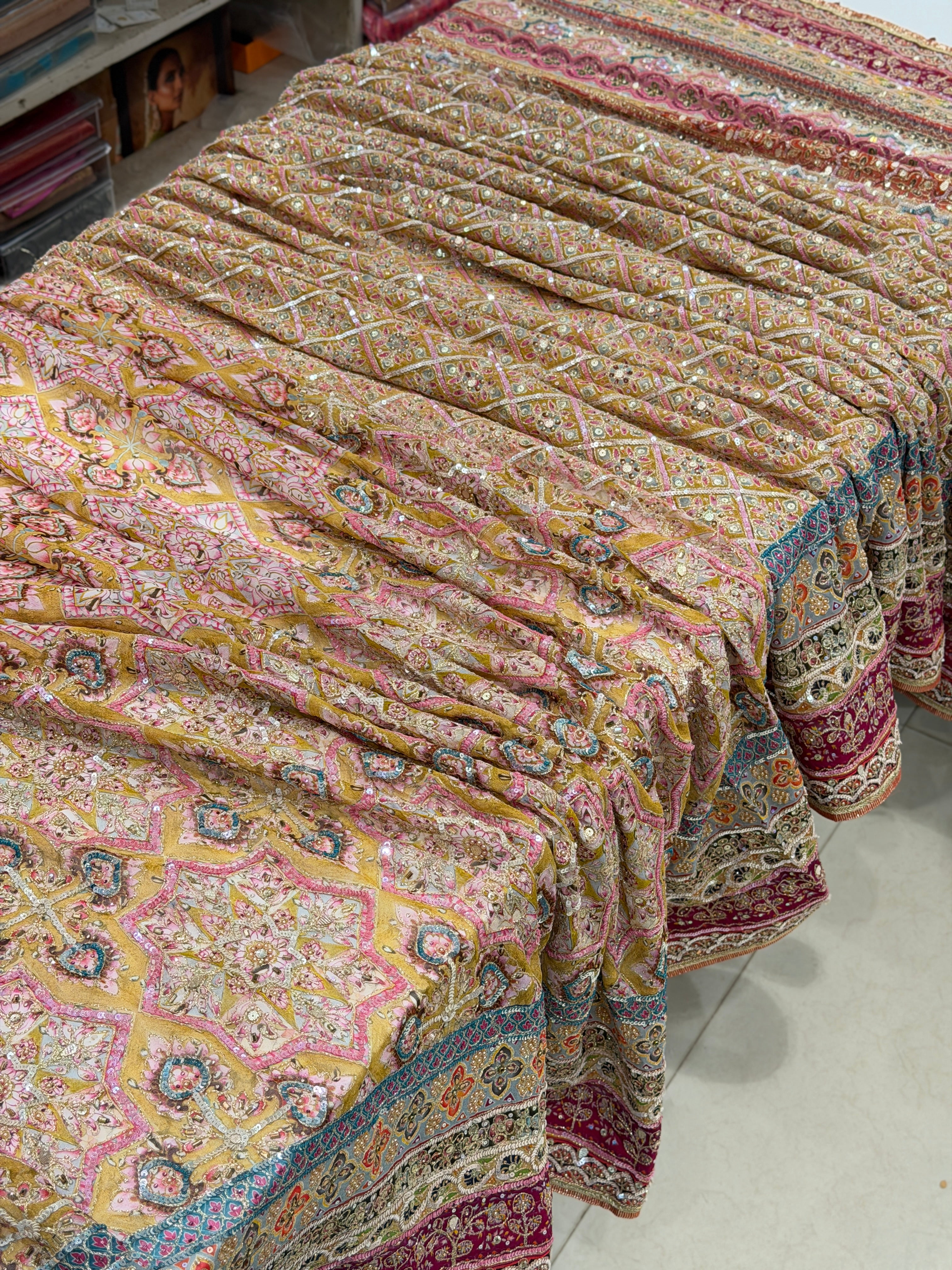 Pink TT inspired Half Half Banarasi Crepe Hand Embroidery Saree