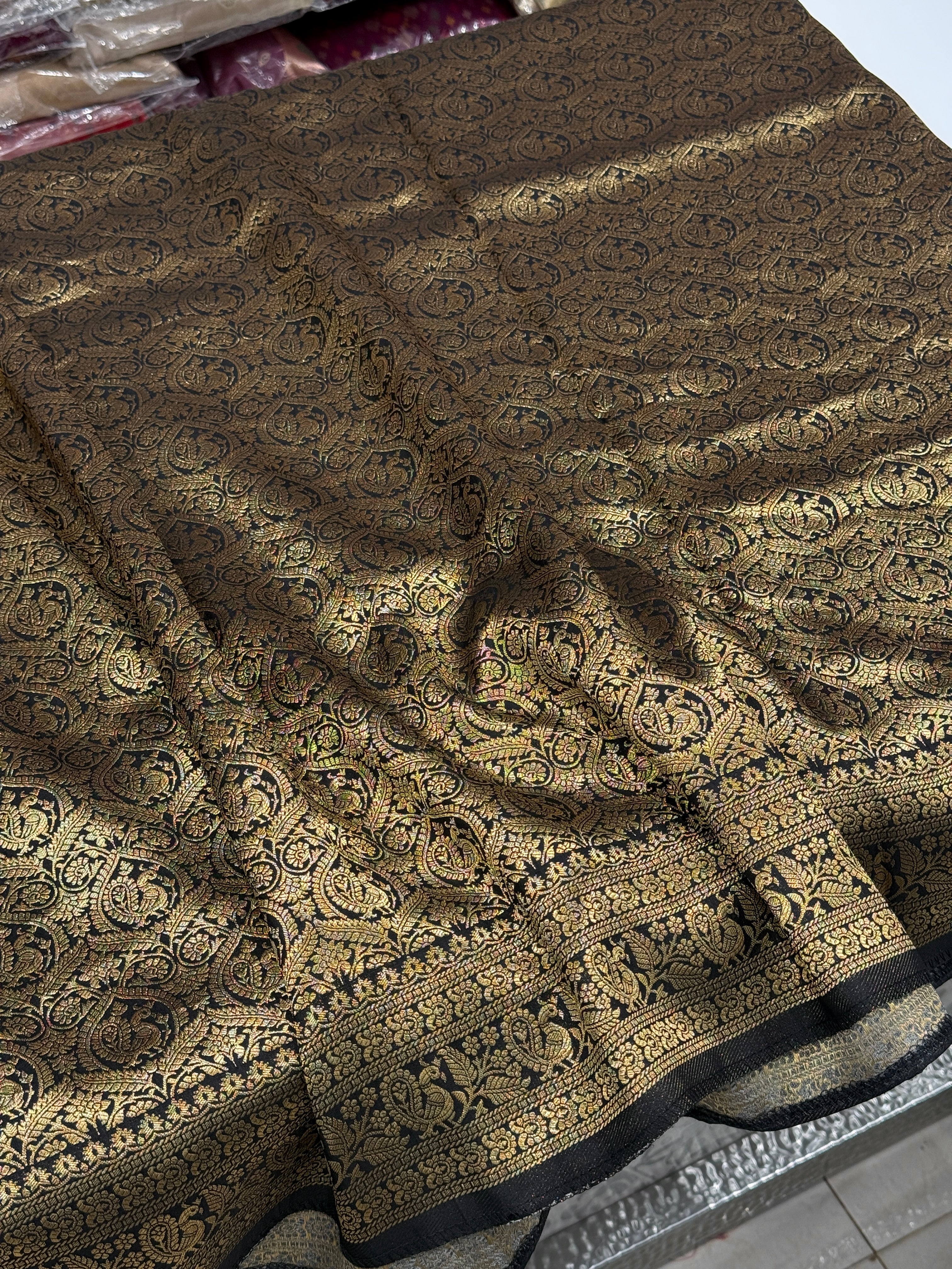 Black Kalamkari Weave Banarasi Munga Pita Embroidery Saree