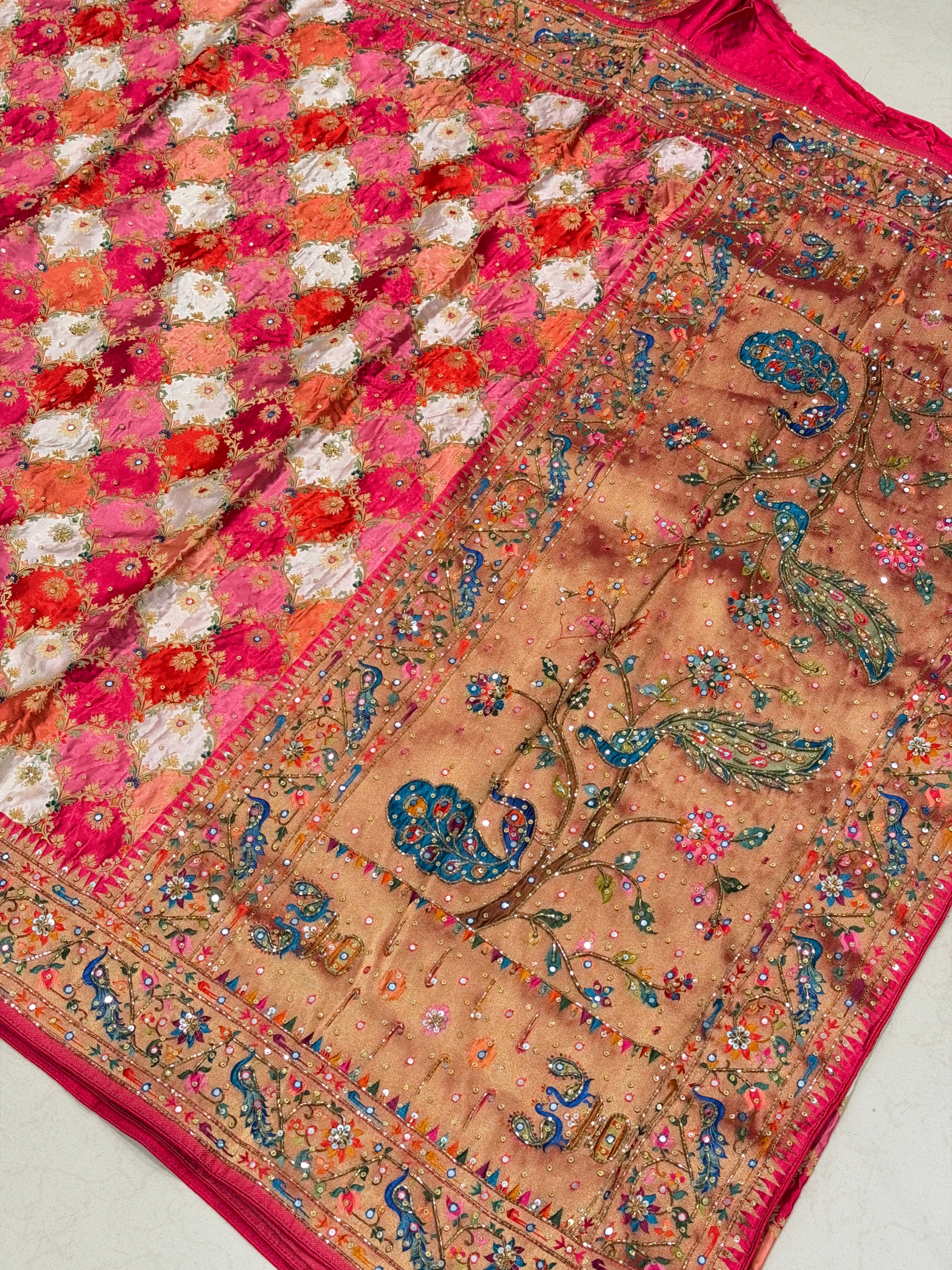 White Rani Banarasi Modal Rangkat Hand Embroidery Saree