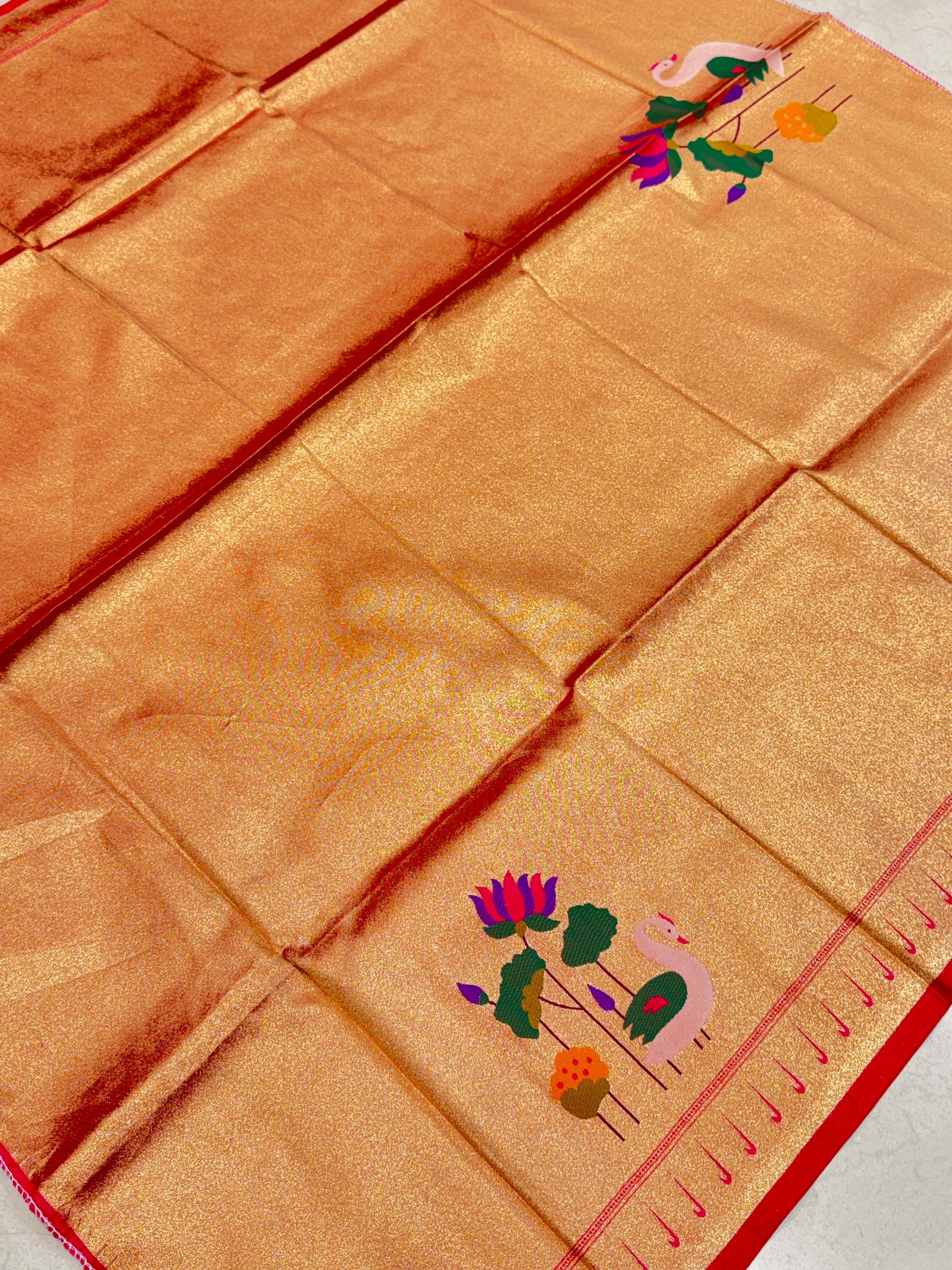 Swan Lotus Tissue Paithani Blouse Piece