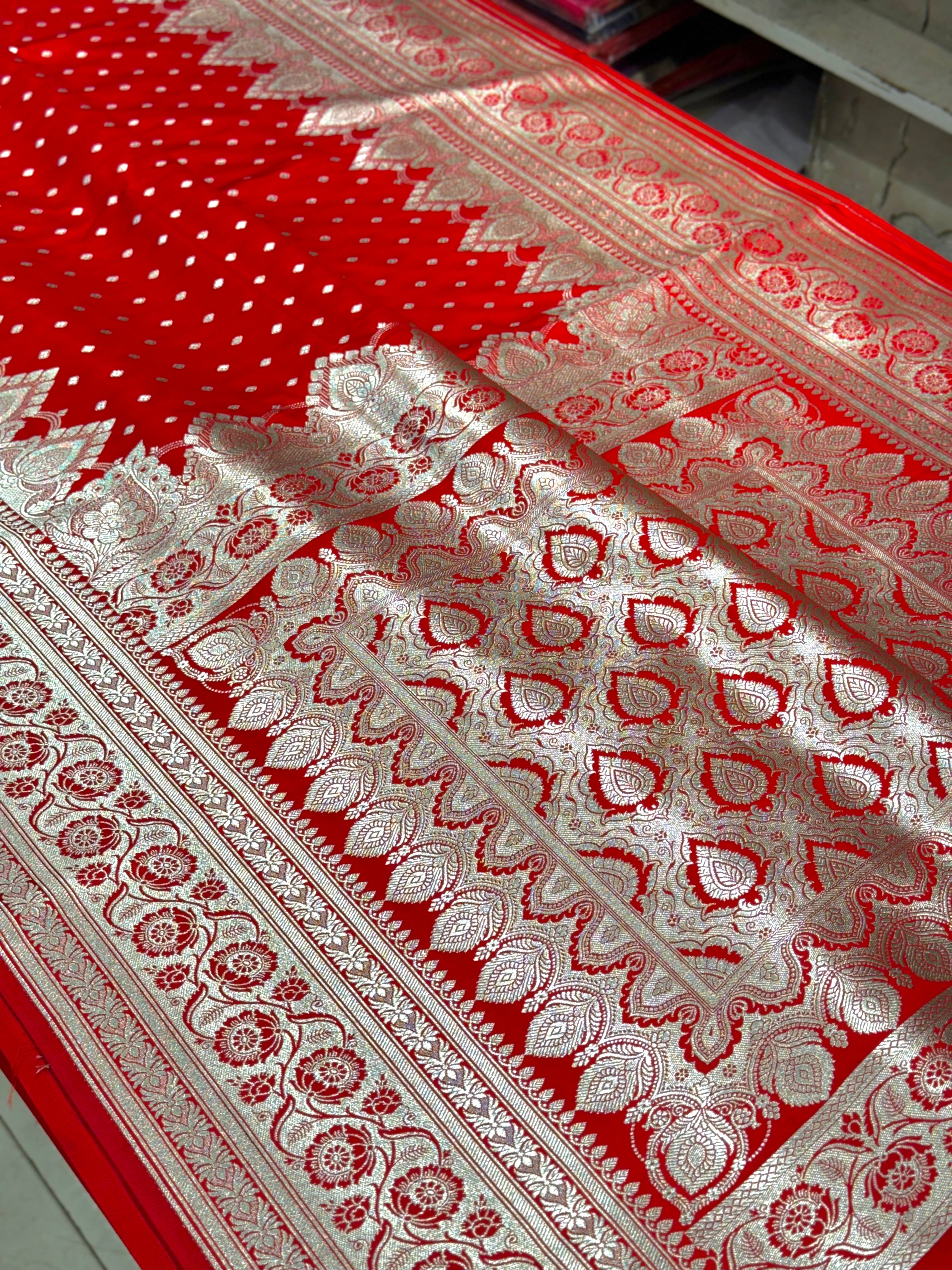 Red Banarasi Silk Small Butti Saree