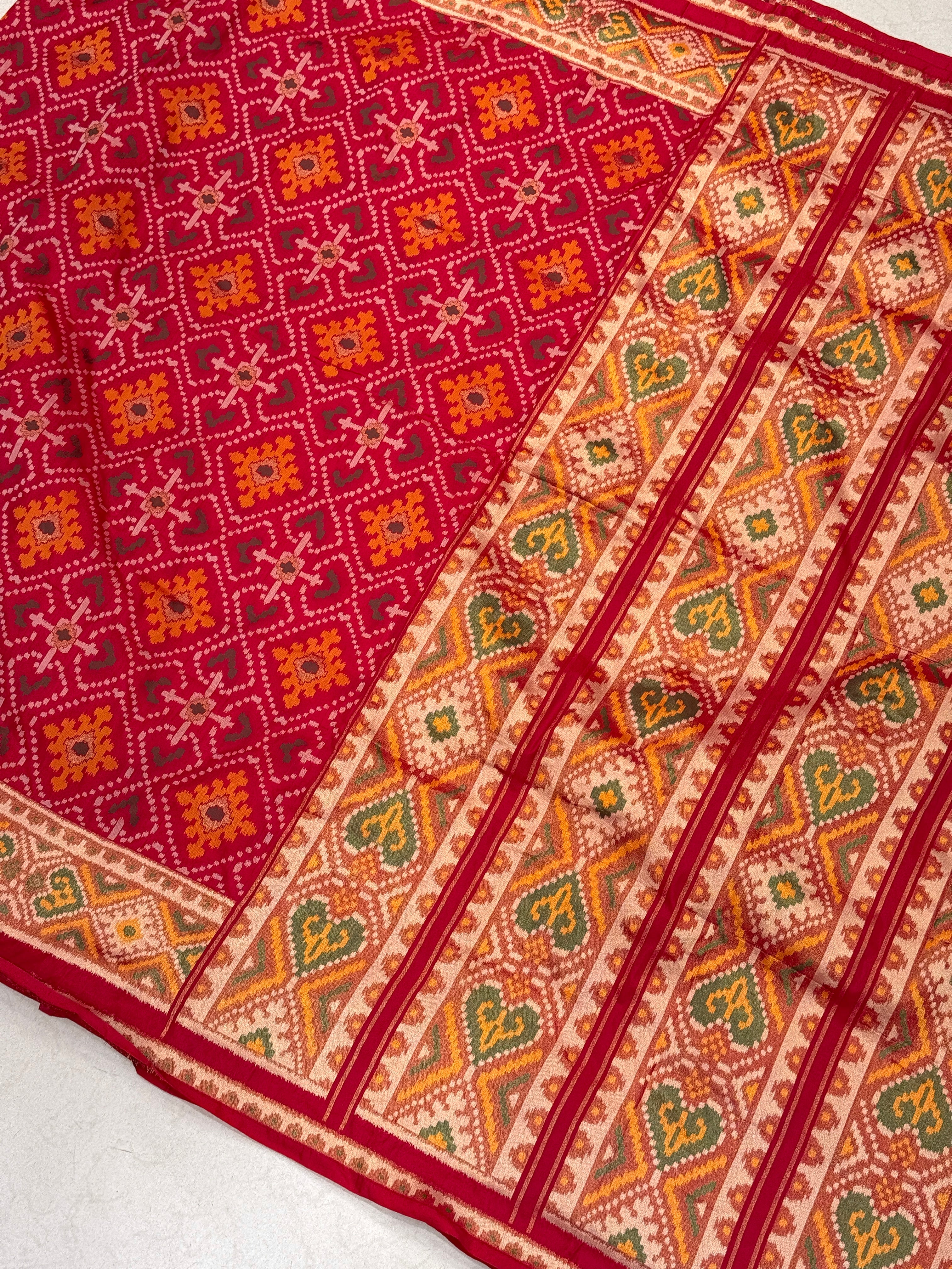 Red Ratan Chowk Semi Silk Weaved Patan Patola Saree