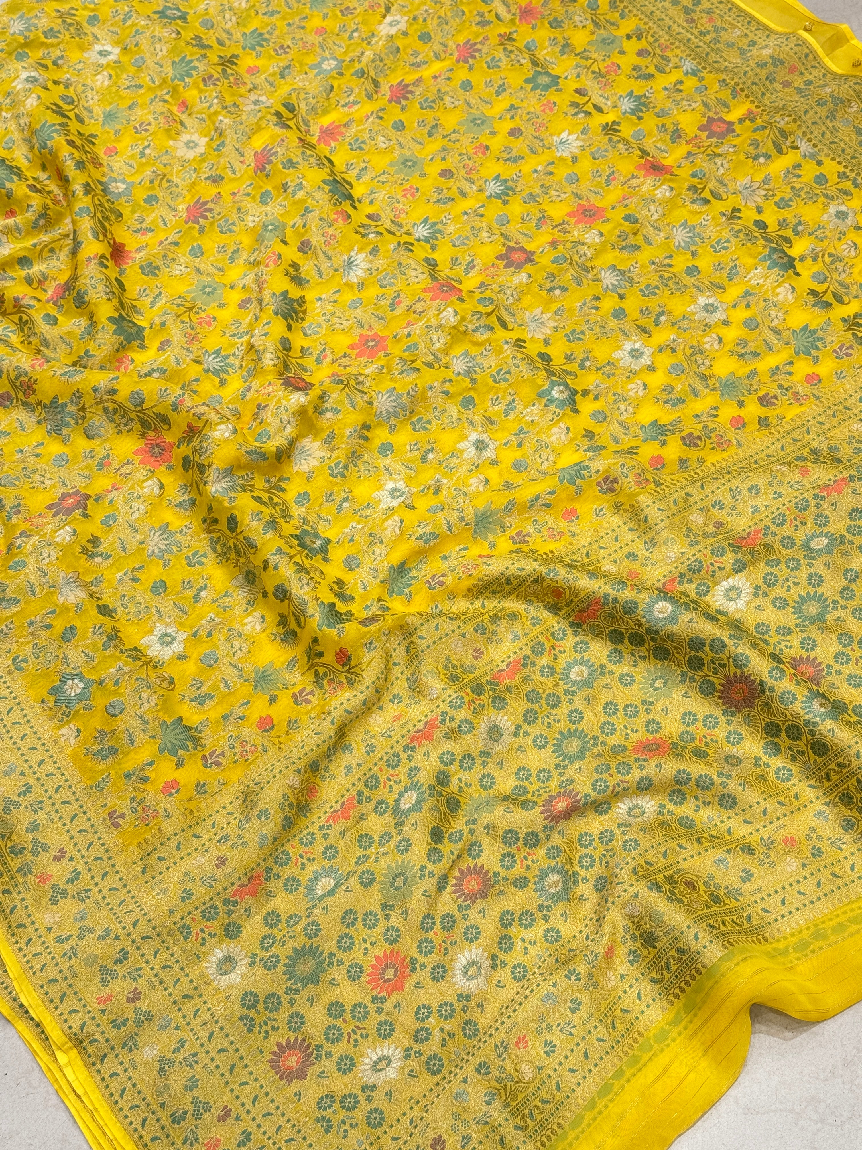 Yellow Meenakari Banarasi Khaddi Georgette Saree