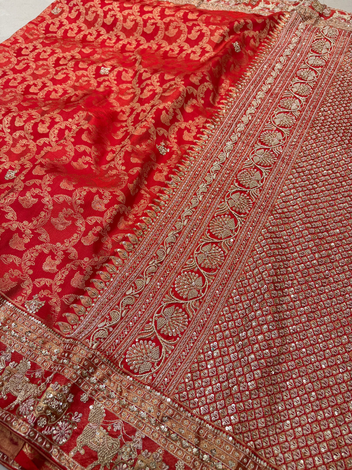 Red Kanjivaram Doli Edit Zardosi Hand Embroidery Saree
