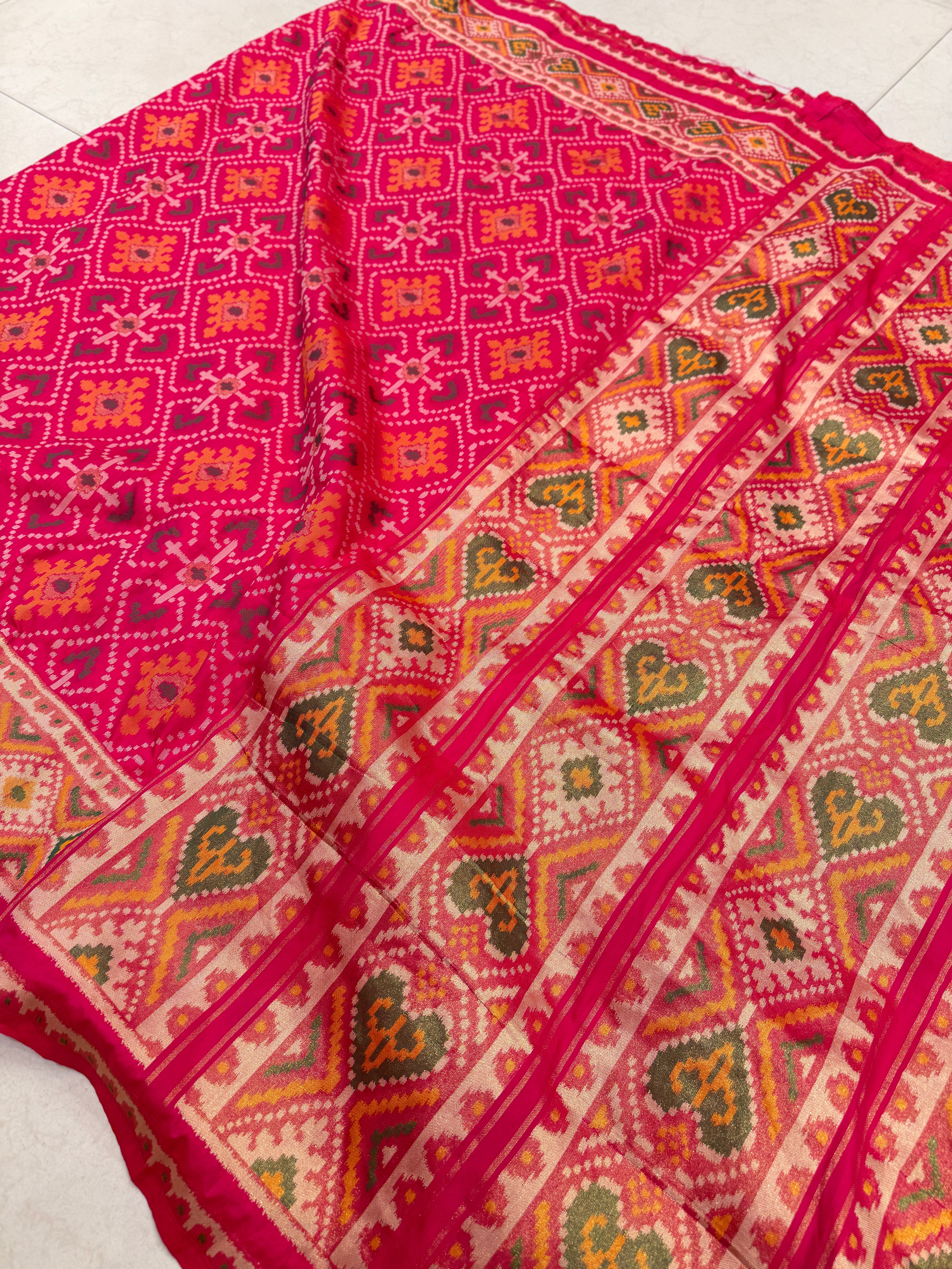 Rani Pink Ratan Chowk Semi Silk Weaved Patan Patola Saree