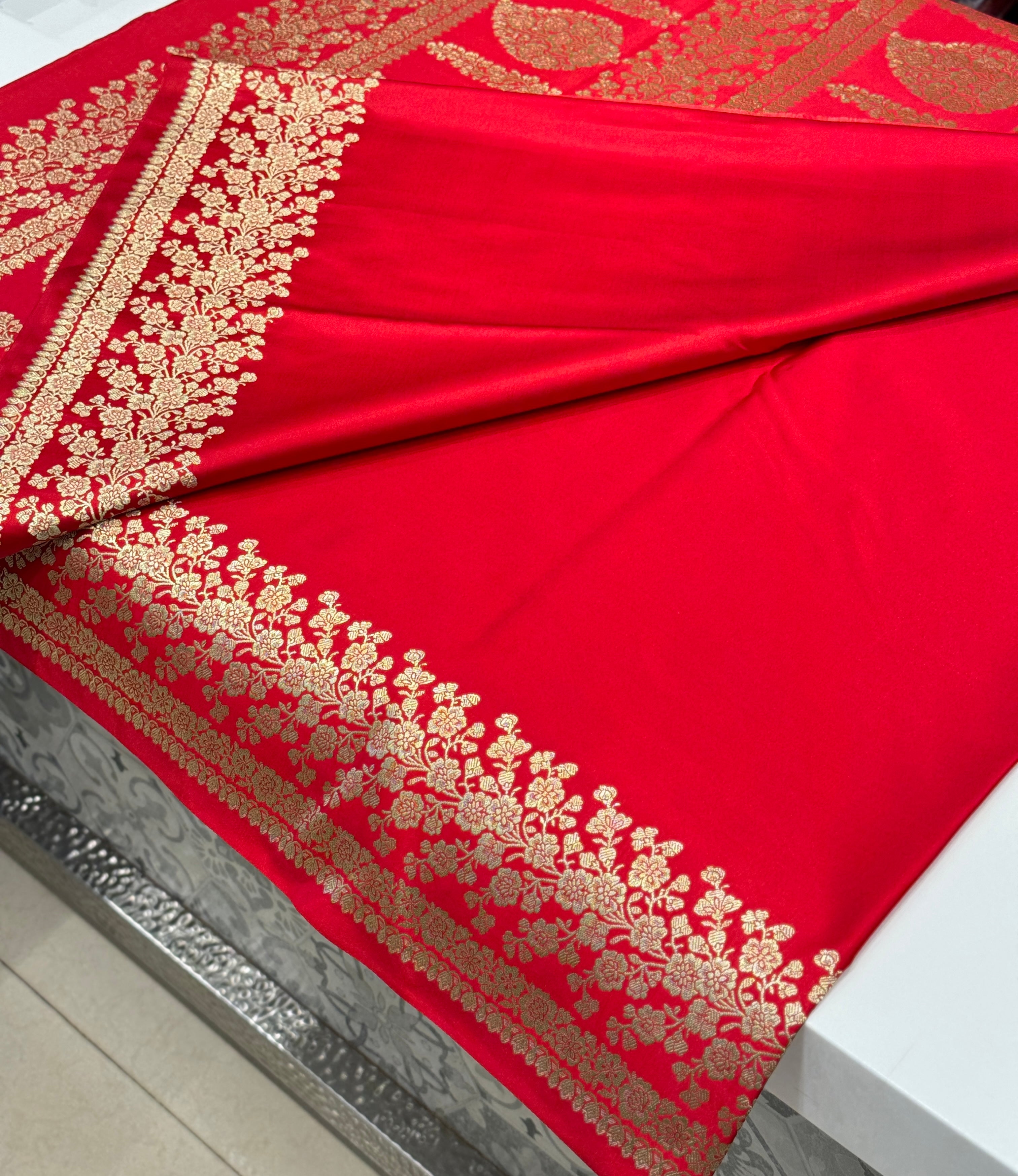 Red Banarasi Silk Floral Border Saree