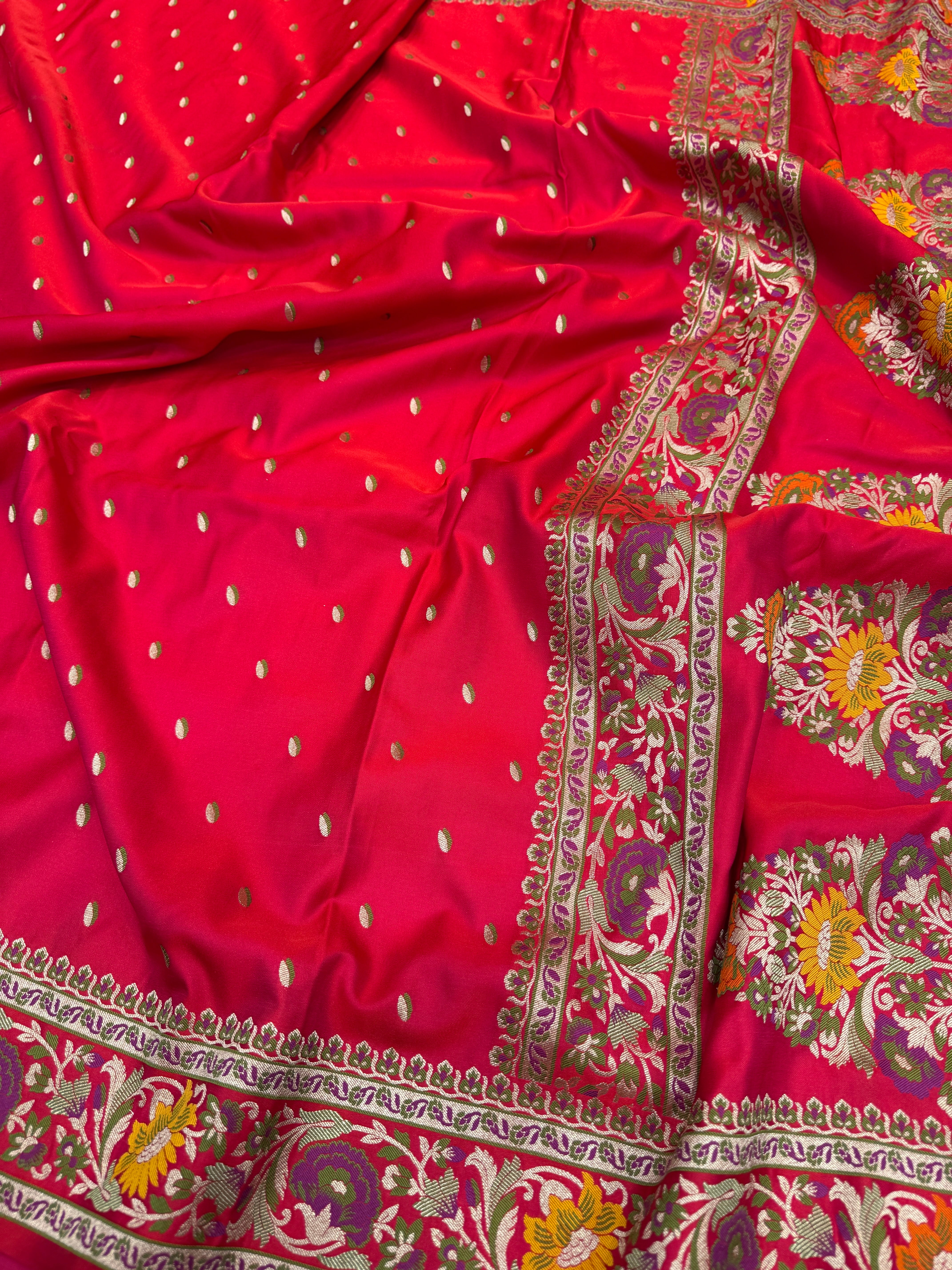 Red Banarasi Silk Small Butti Meena Saree