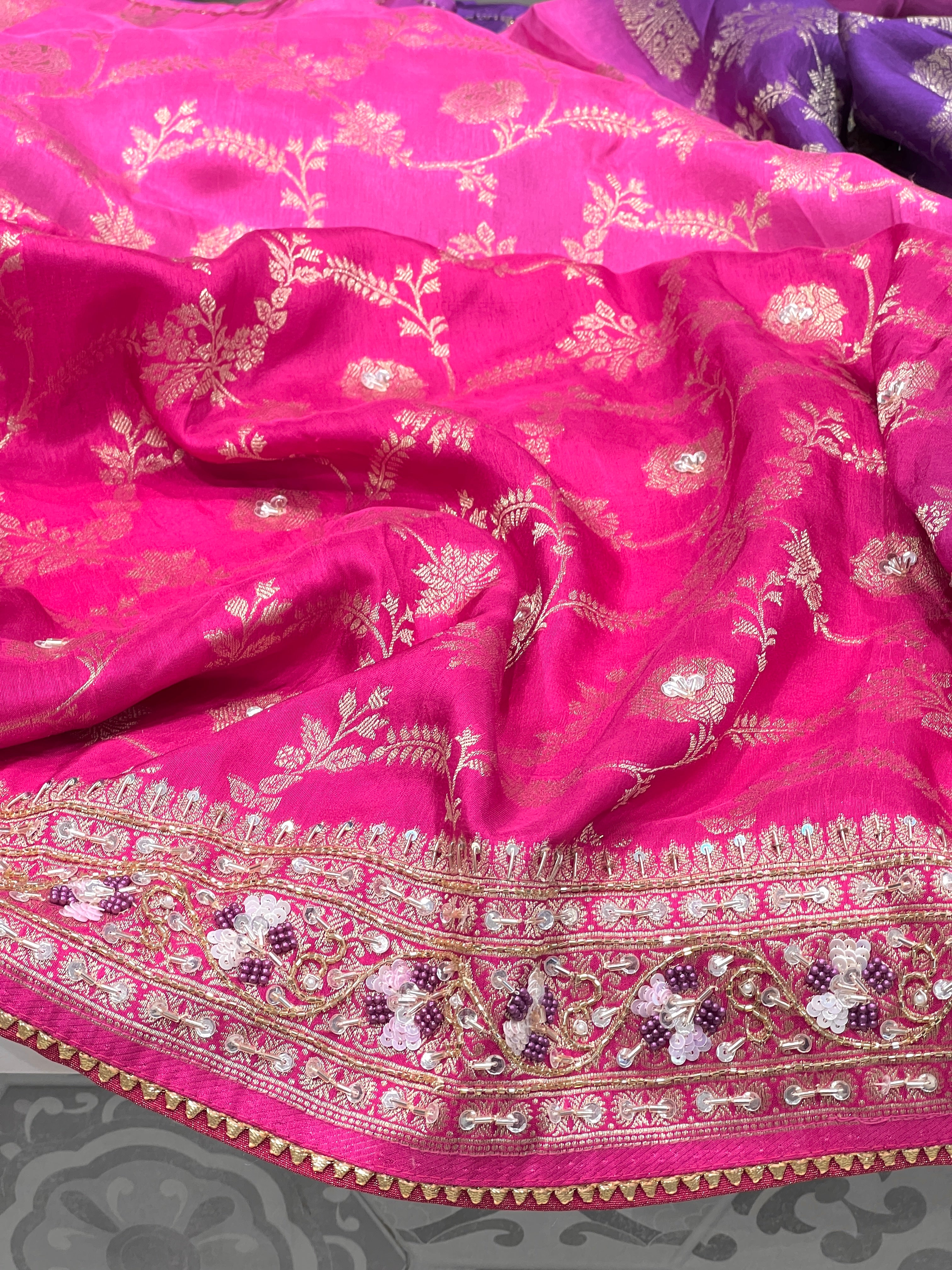 Shaded 4D Munga Silk Hand Embroidery Saree