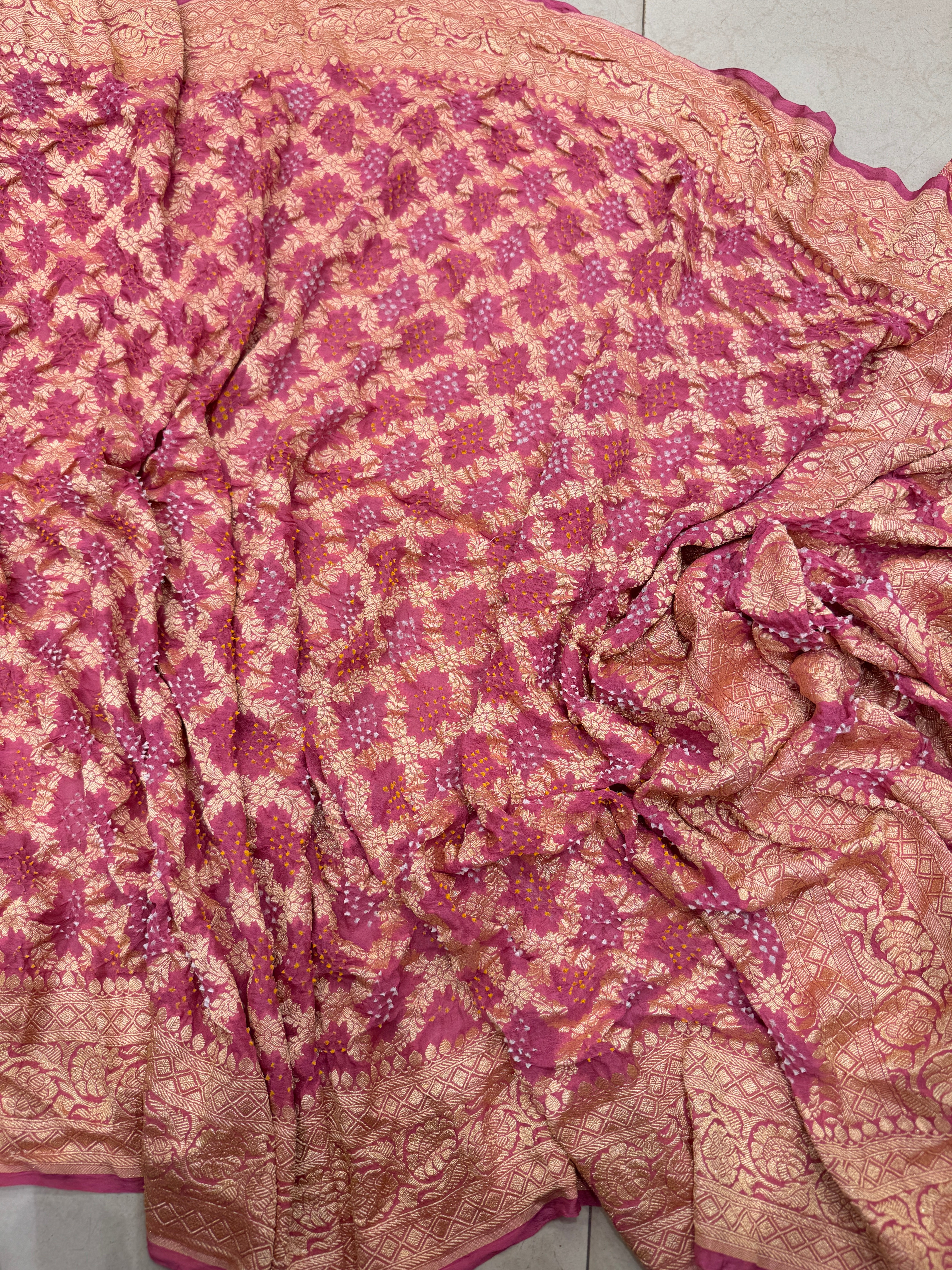 Garnet Pink Bandhej Bandhini Saree