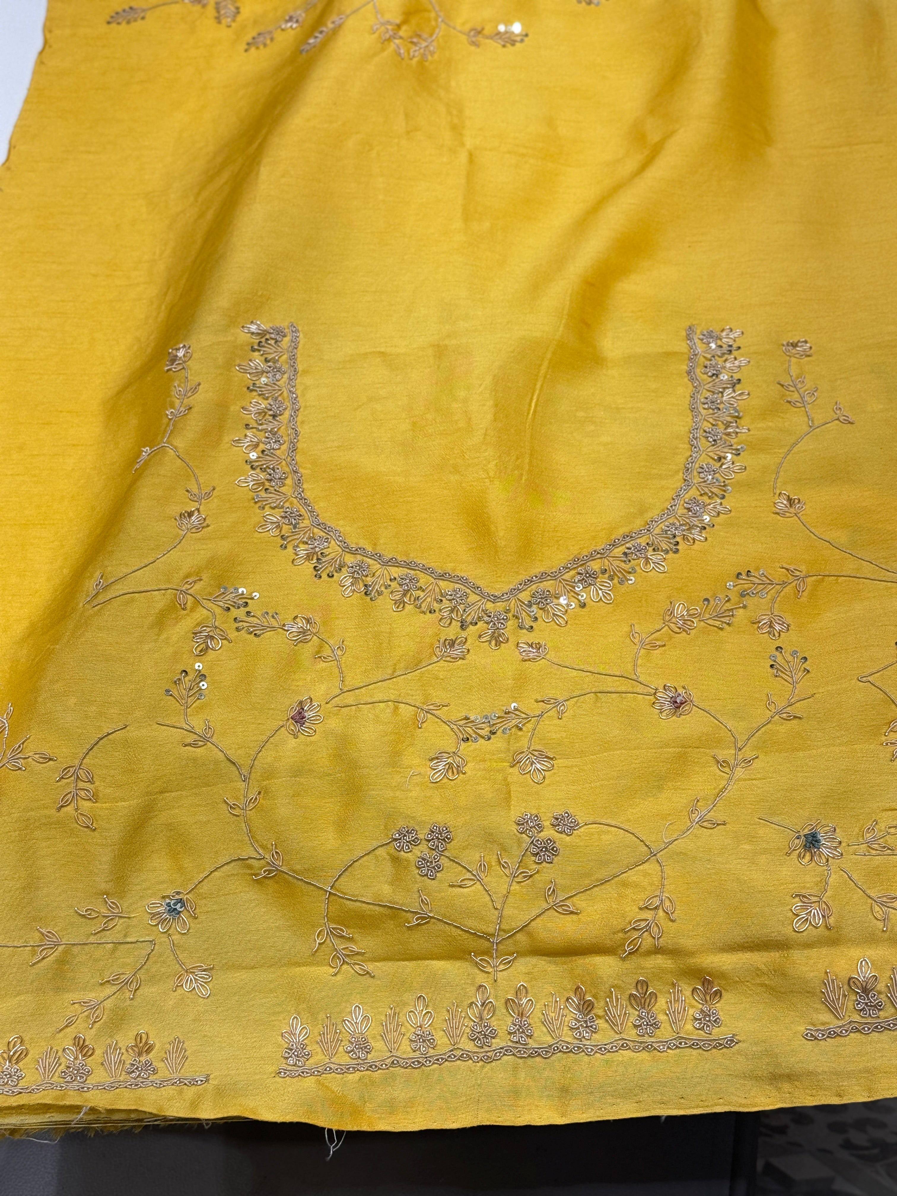 Yellow Organza Zardosi Resham Embroidery Saree
