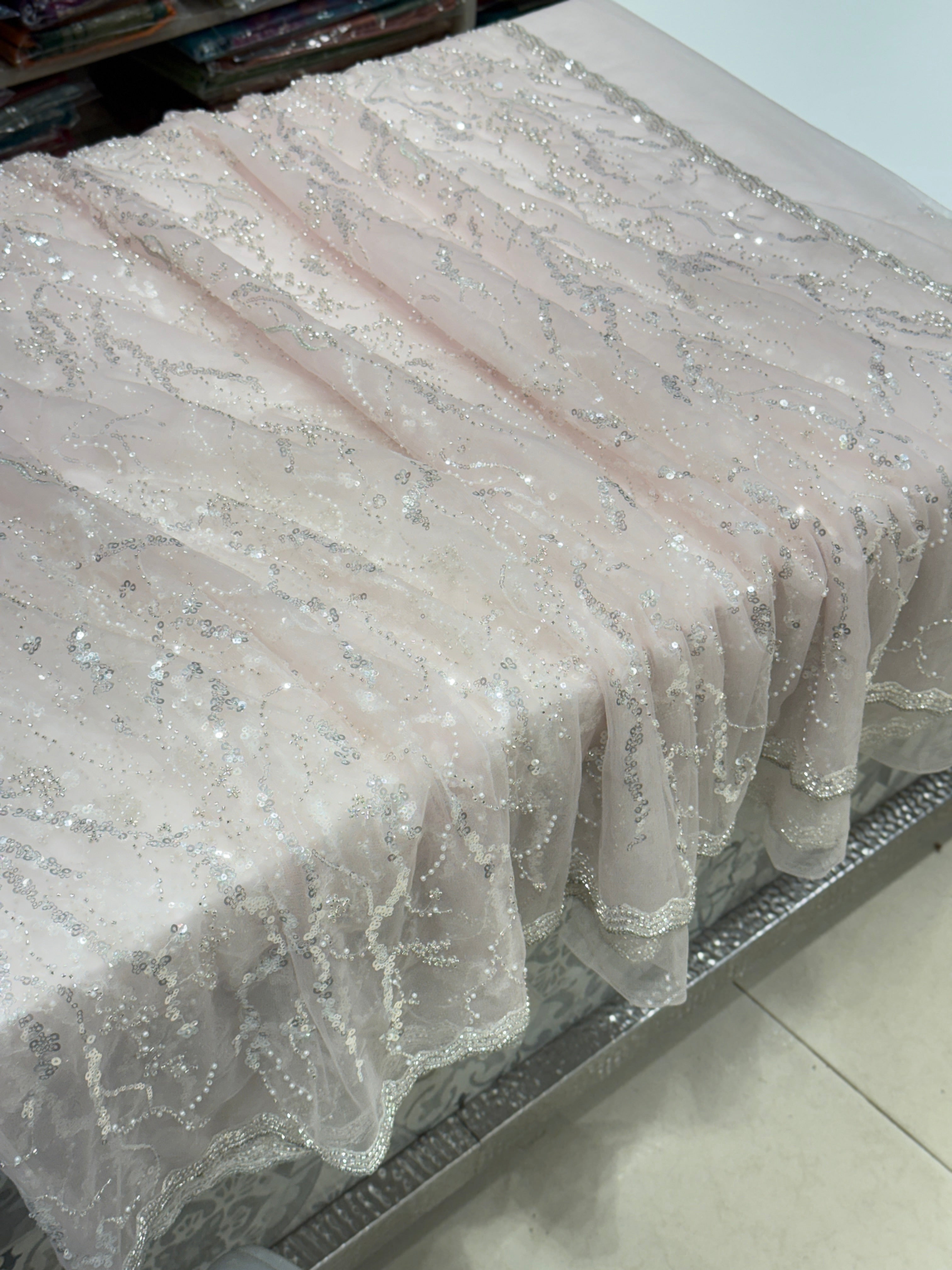 Light Pink Net Sequin Saree