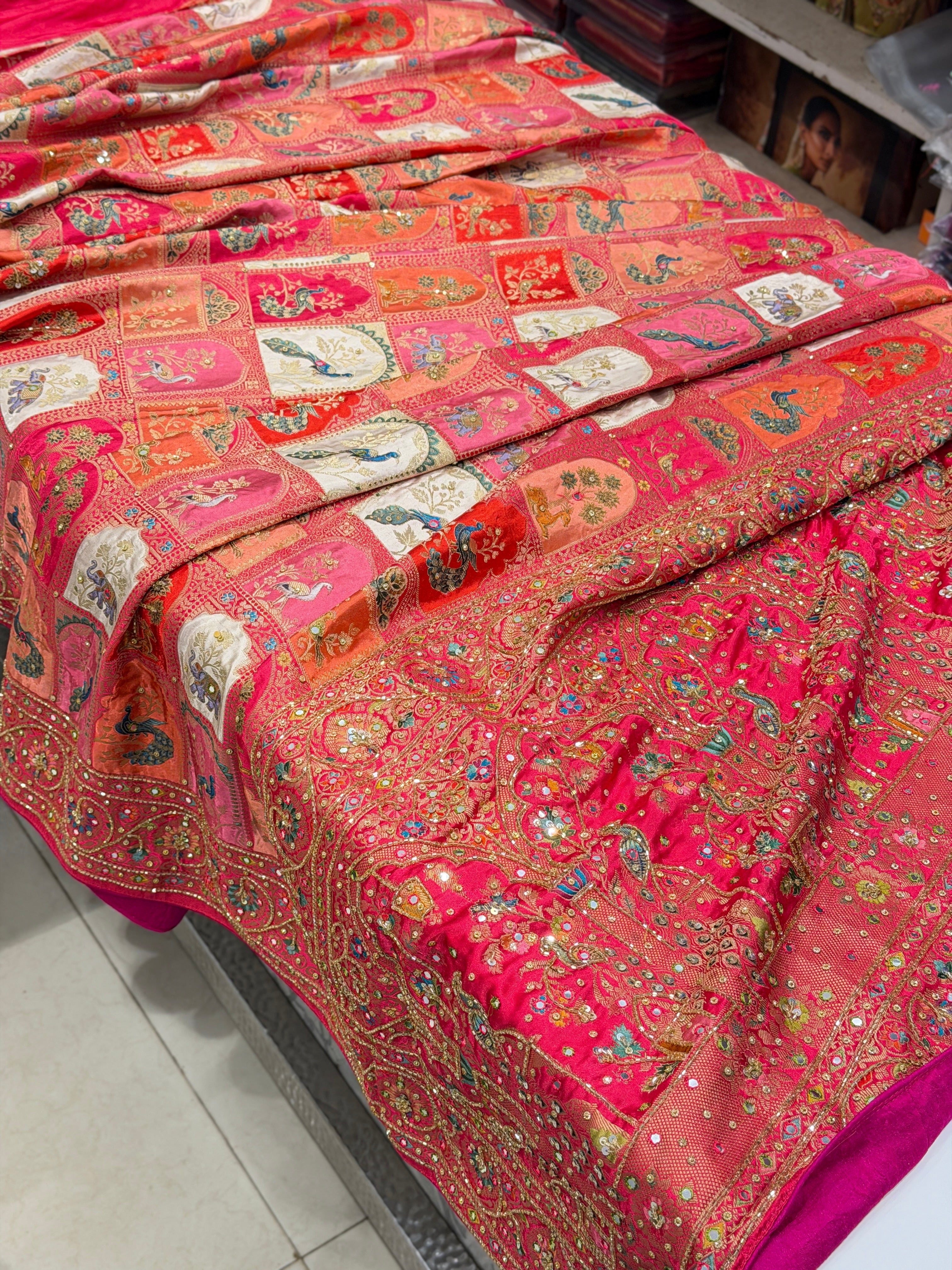 Banarasi Modal Rangkat Hawa Mahal Inspired Shikara Kutchi Hand Embroidery Saree
