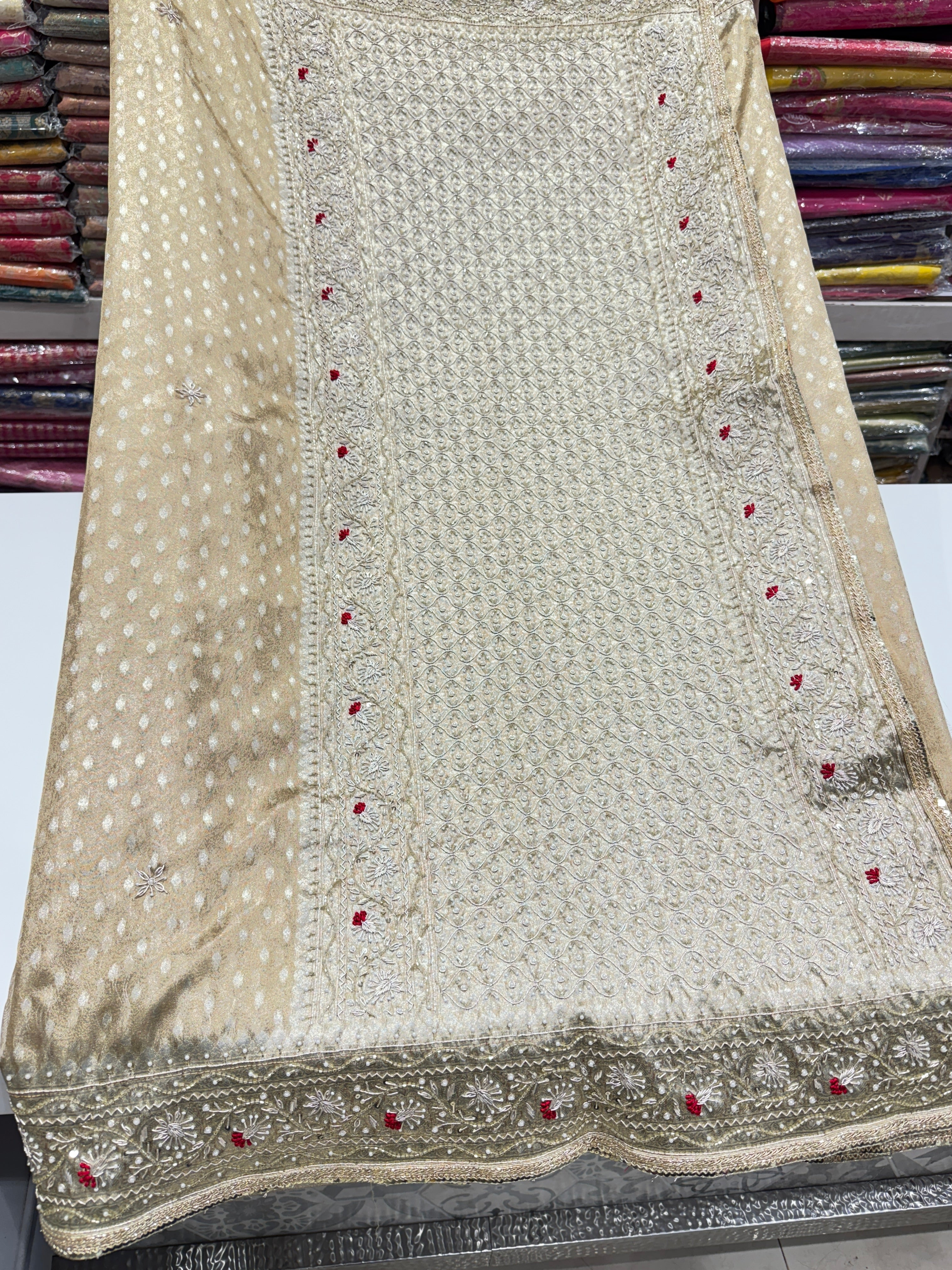 Golden Banarasi Tissue Zardosi Resham Saree